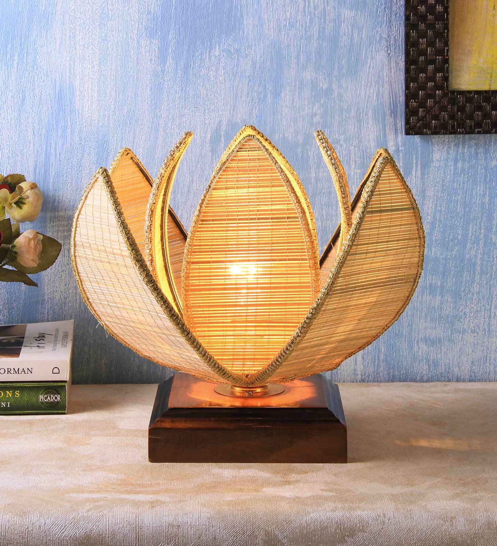 Wood Rose Natural Bamboo Shade Table Lamp with Brown Base