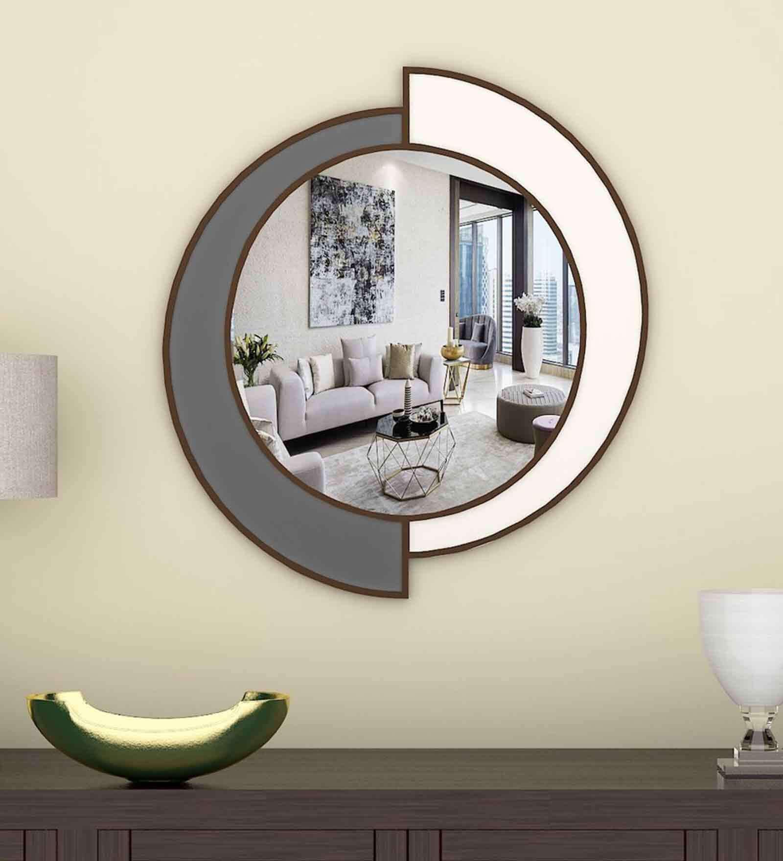 Wood Round Shape Wall Mirror