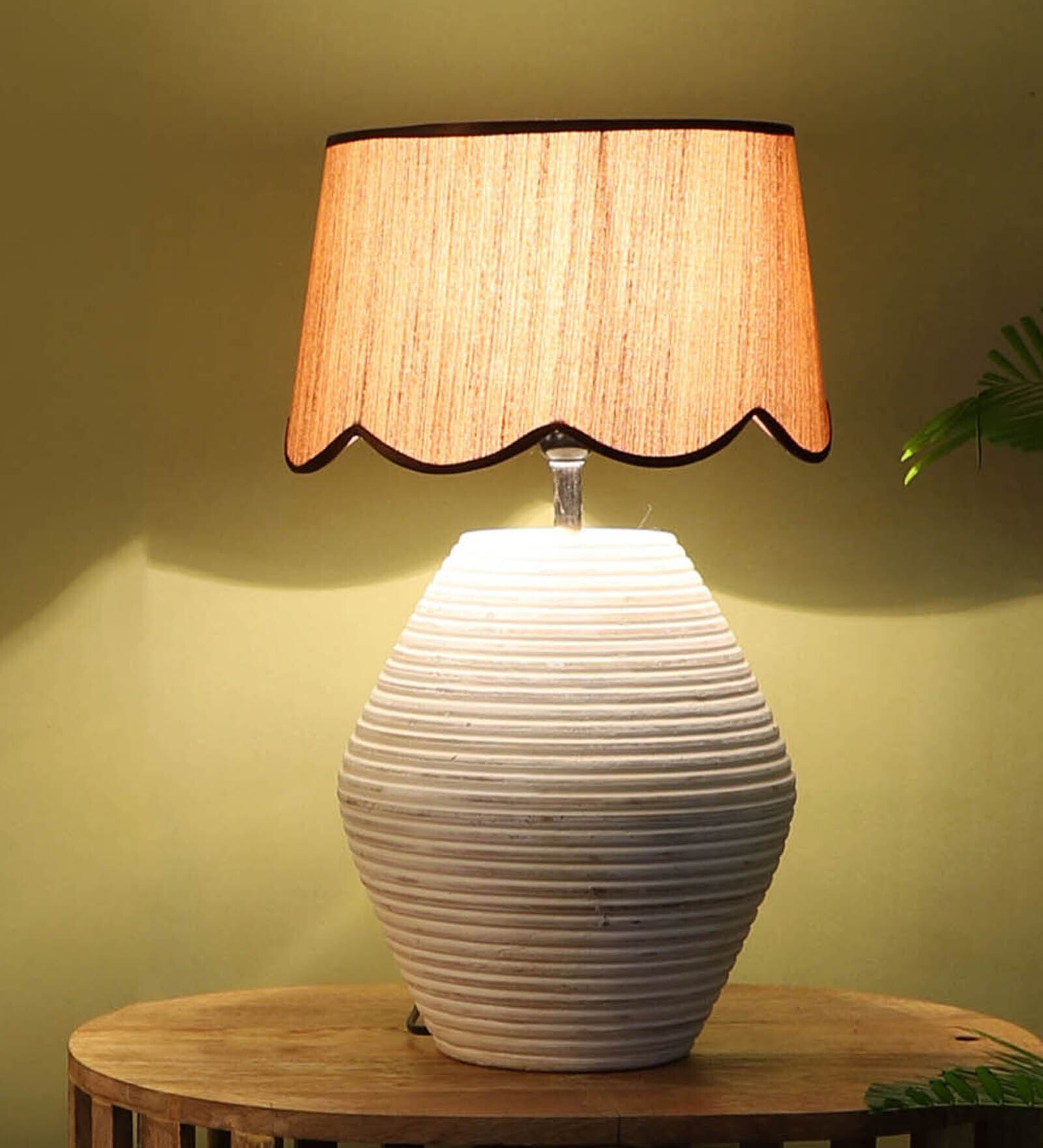 wood Shade Table Lamp With Wood Base