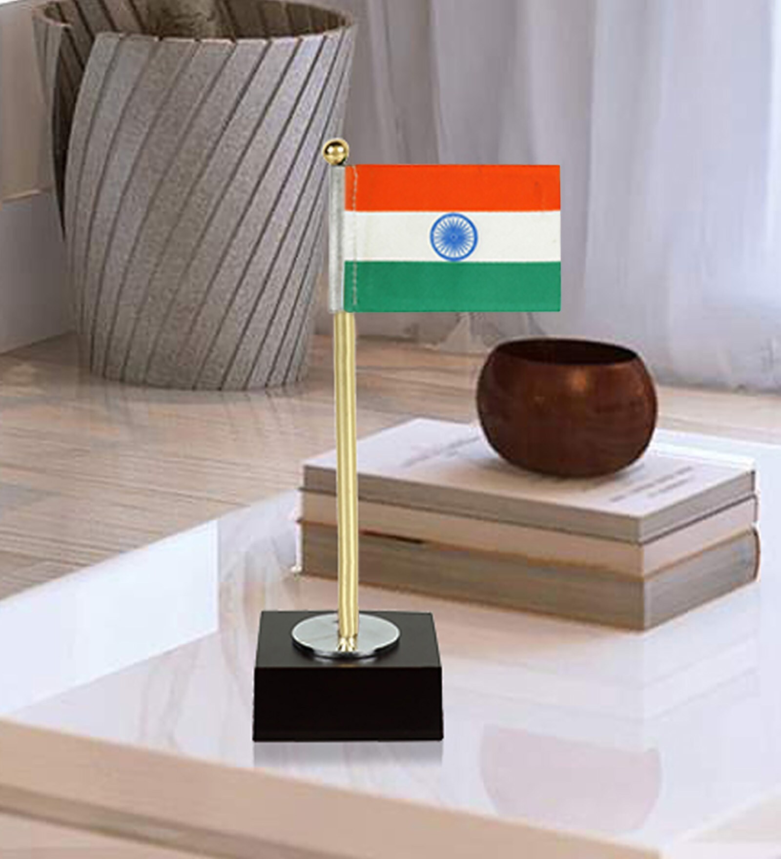 Buy Wooden & Metal Miniature Indian Table Flag By Anantaran Online