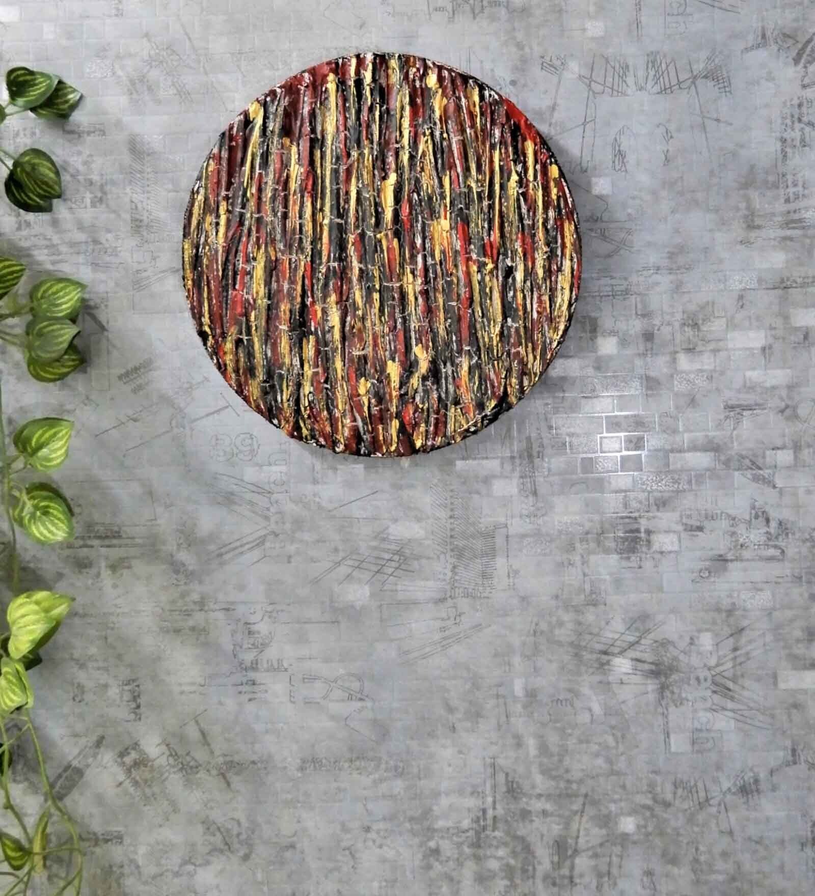 Wooden 3D Handmade Round Wall Art In Multicolour With Textured Effect