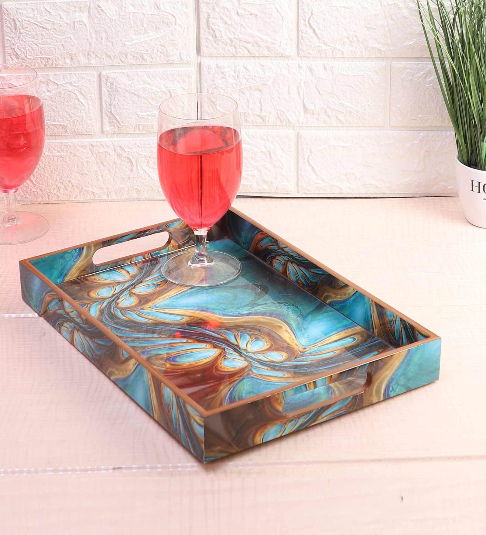 Wooden Blue Wave Serving Tray