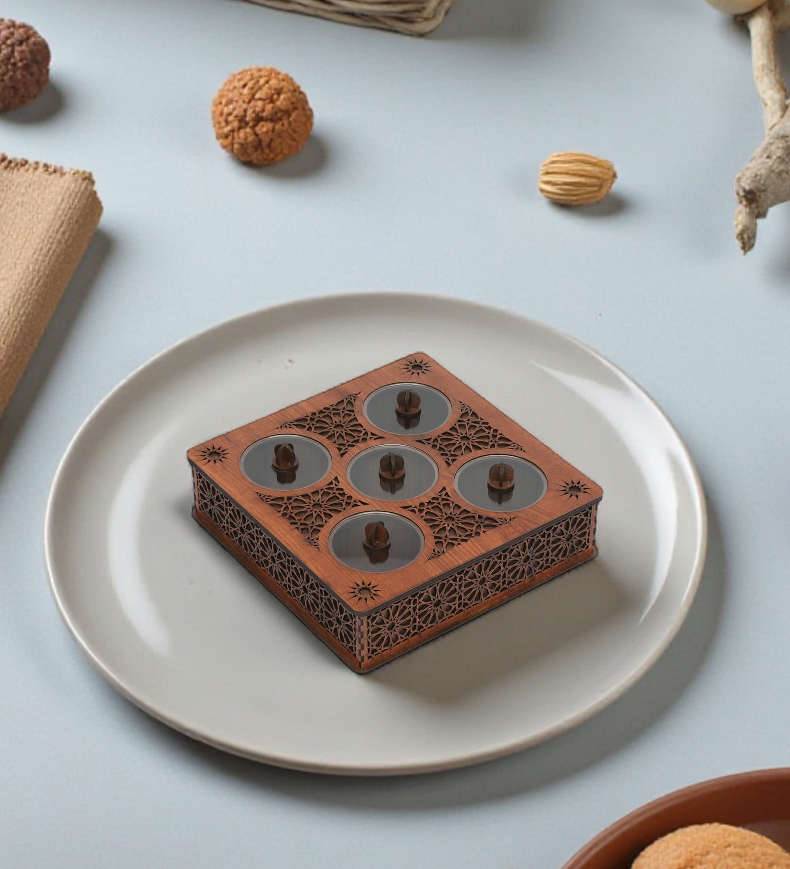 Wooden Box With Five Separate Compartments