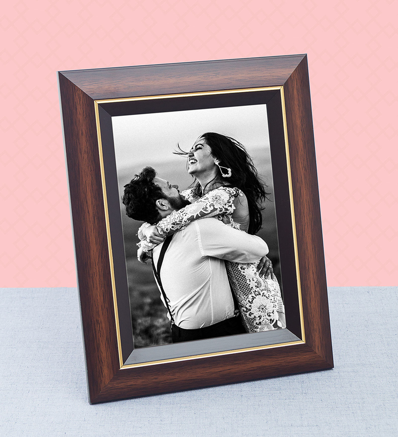 Wooden Brown Golden border Table Photo Frame