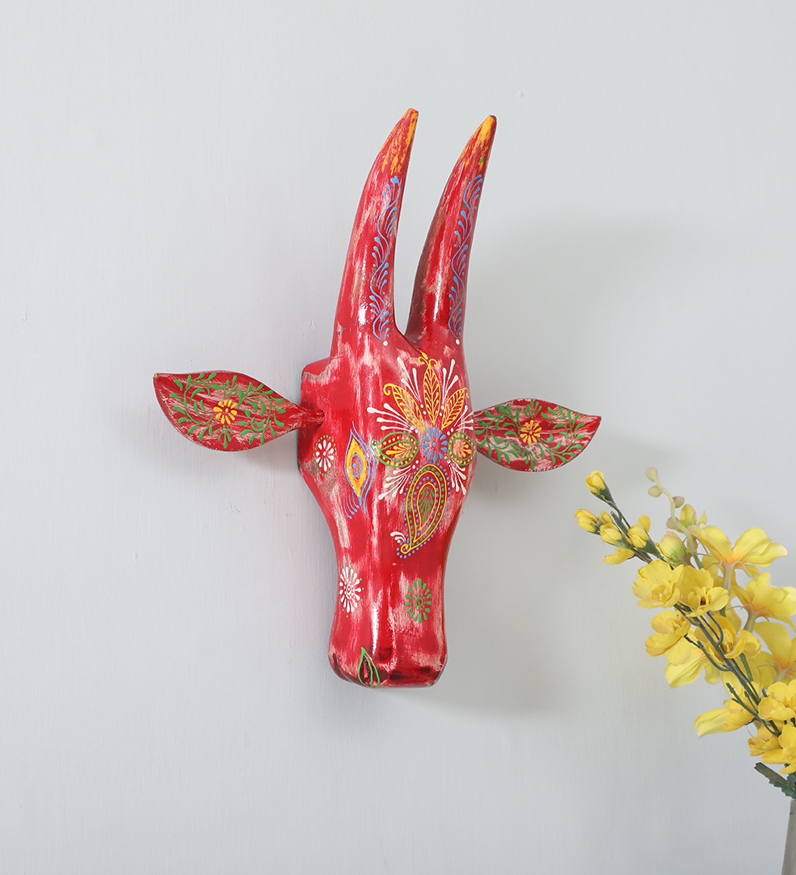 Elephant Red Mango Wood Wall Mask