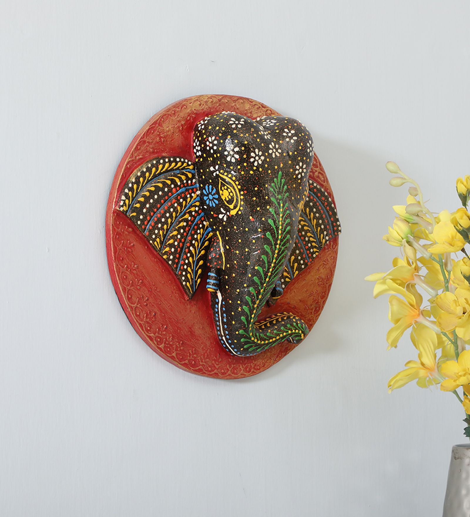 Elephant Multicolour Mango Wood Wall Mask