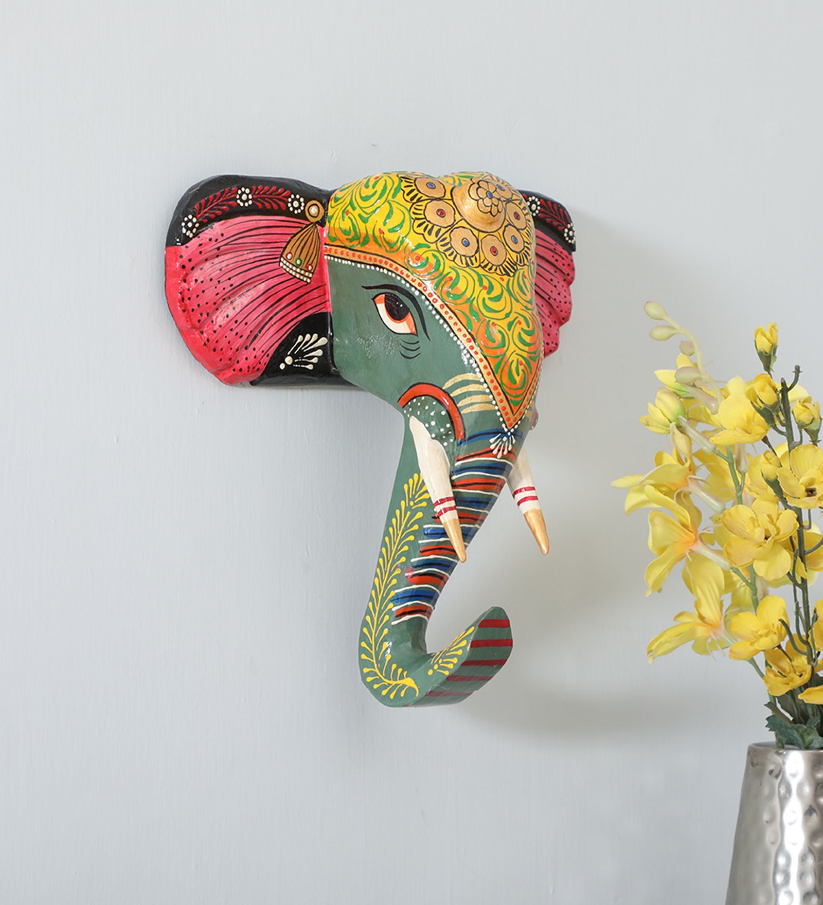 Elephant Multicolour Mango Wood Wall Mask