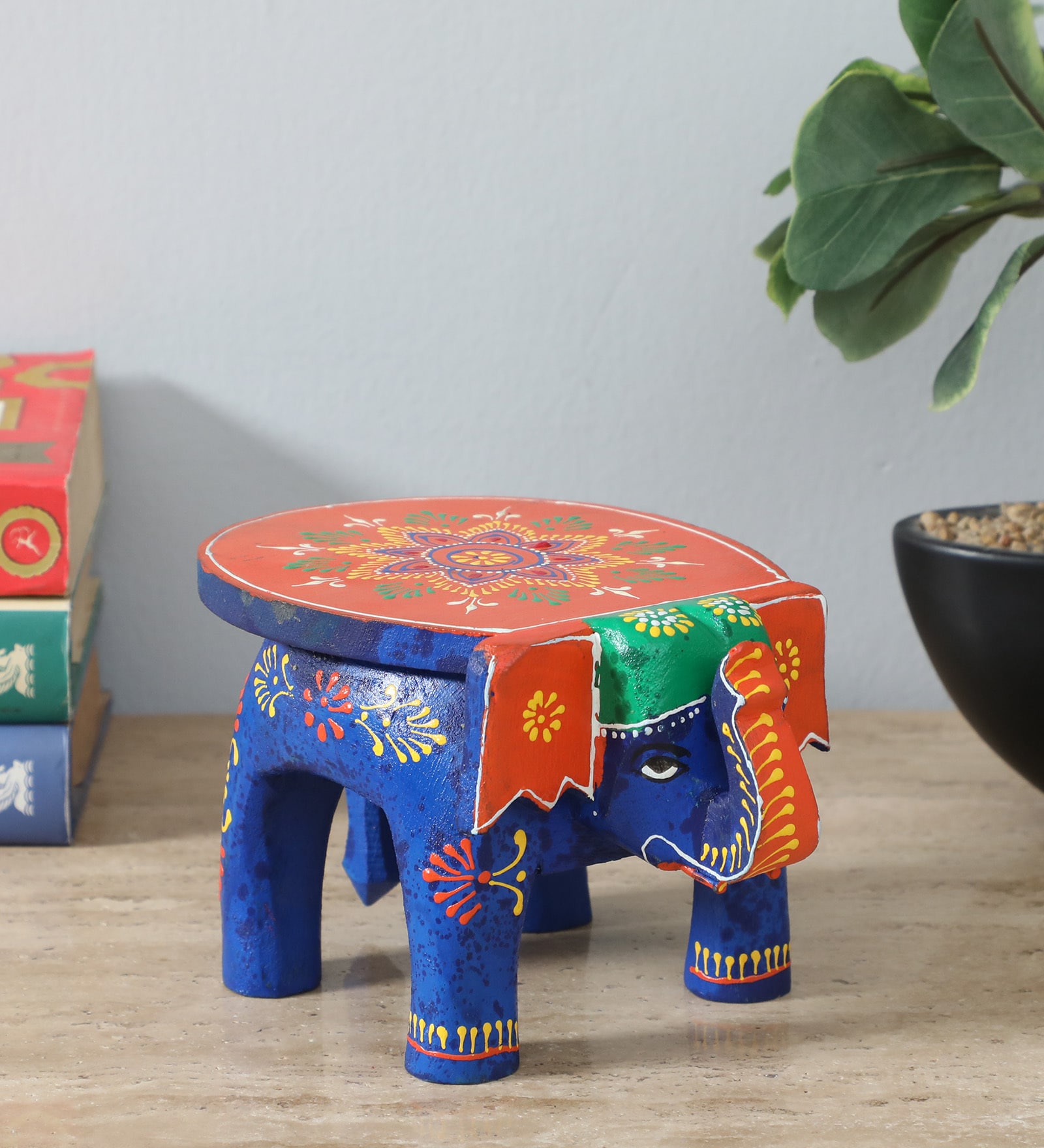 Wooden Elephant Shape Blue Color Decoration Showpieces