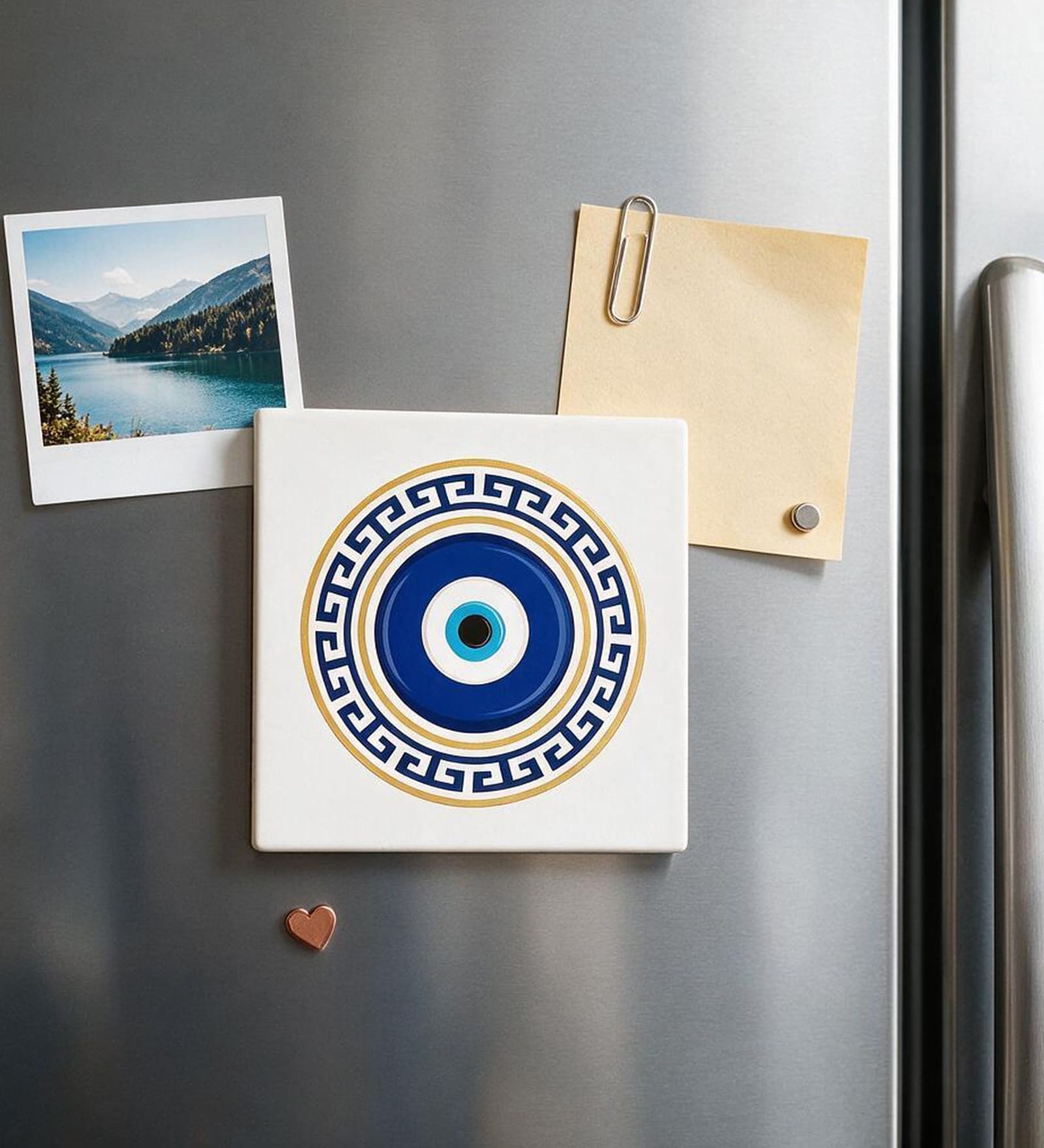 White Wooden Evil Eye Fridge Magnet