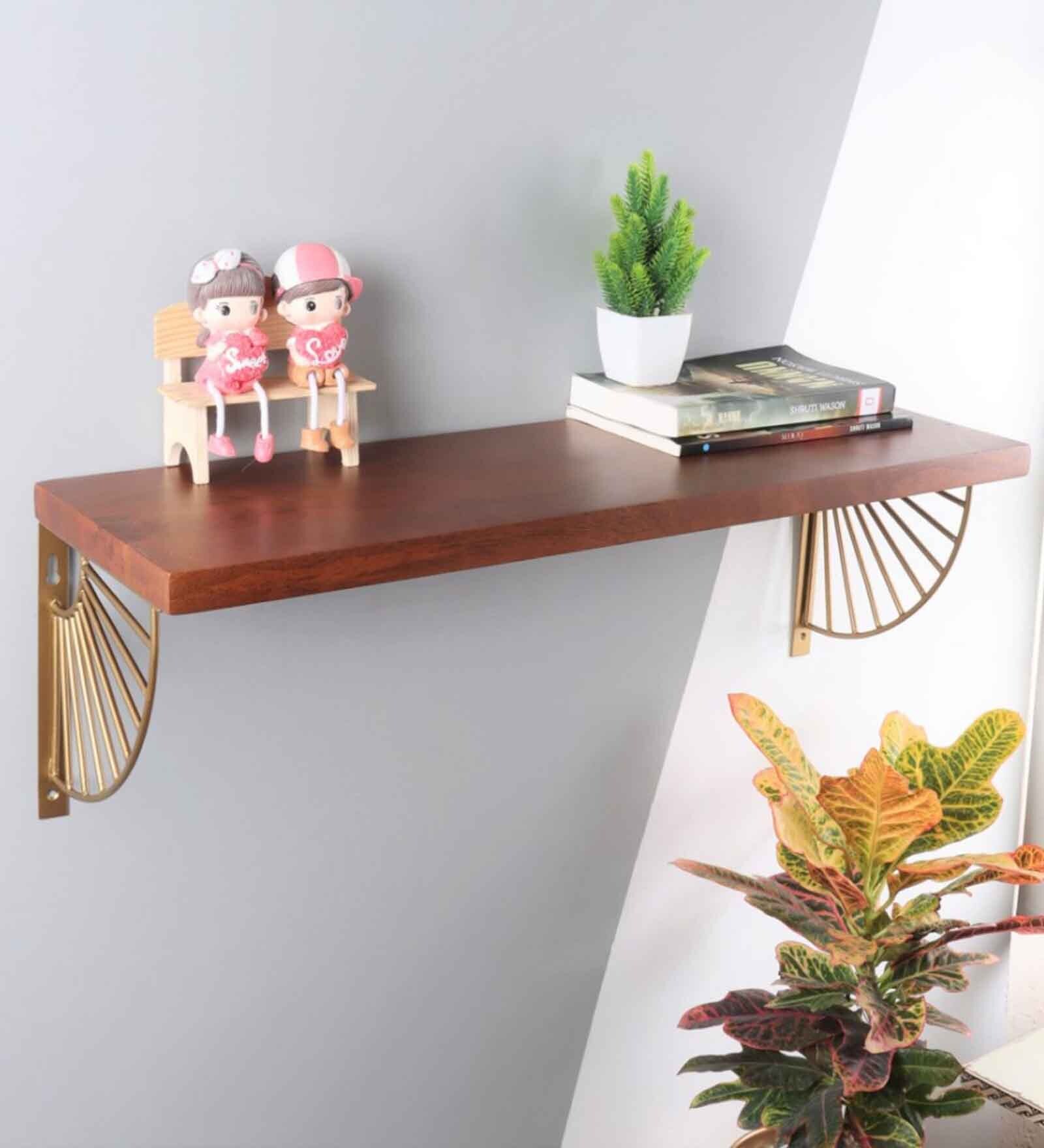 Buy Wooden Floating Wall Shelf in Walnut Finish by Brick Brown at 100