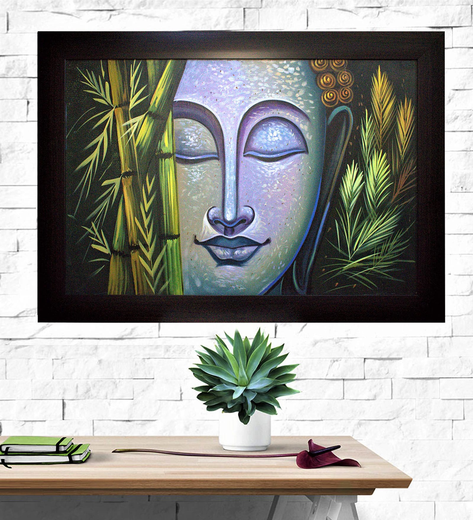 Wooden Framed Handmade Oil Painting On Canvas In Blue