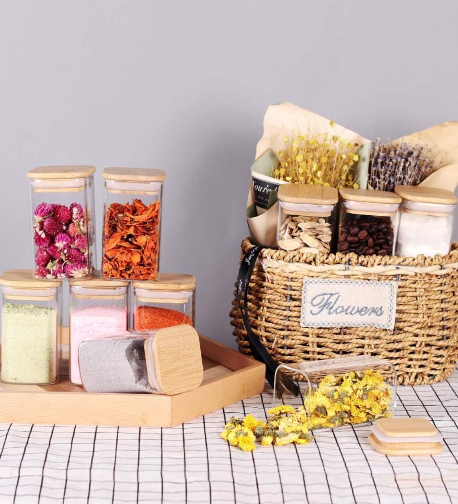 WOODEN LID JAR SQUARE 220ML 12PCS SET