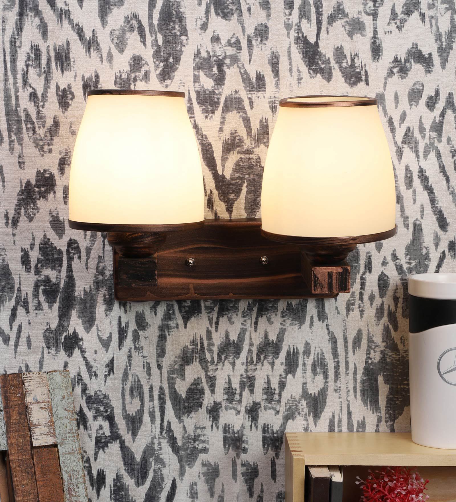 Wooden Wooden Wall Mounted Uplight Sconce (Brown)