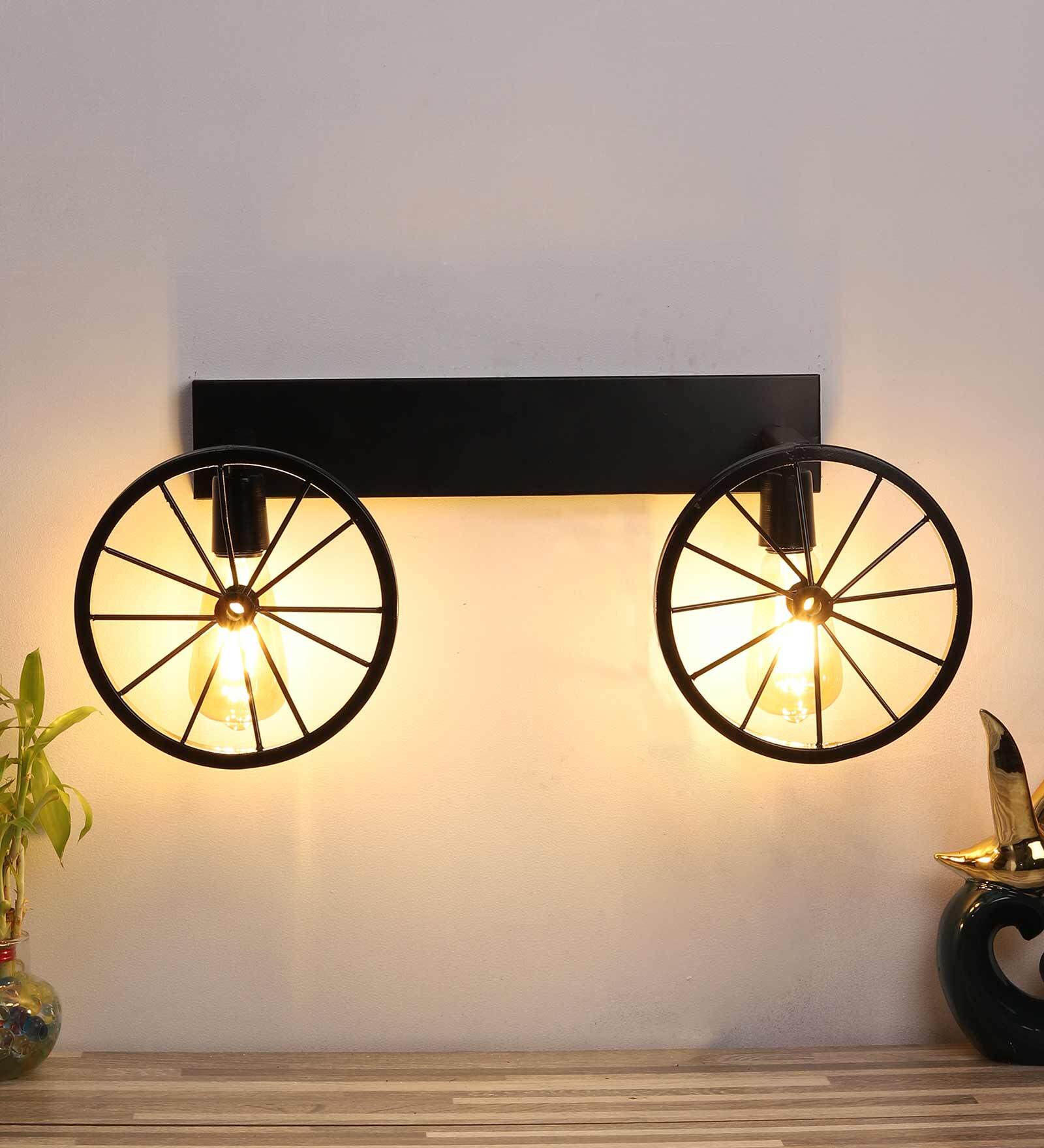 Wooden Wood & Metal Novelty Wall Light (Black)