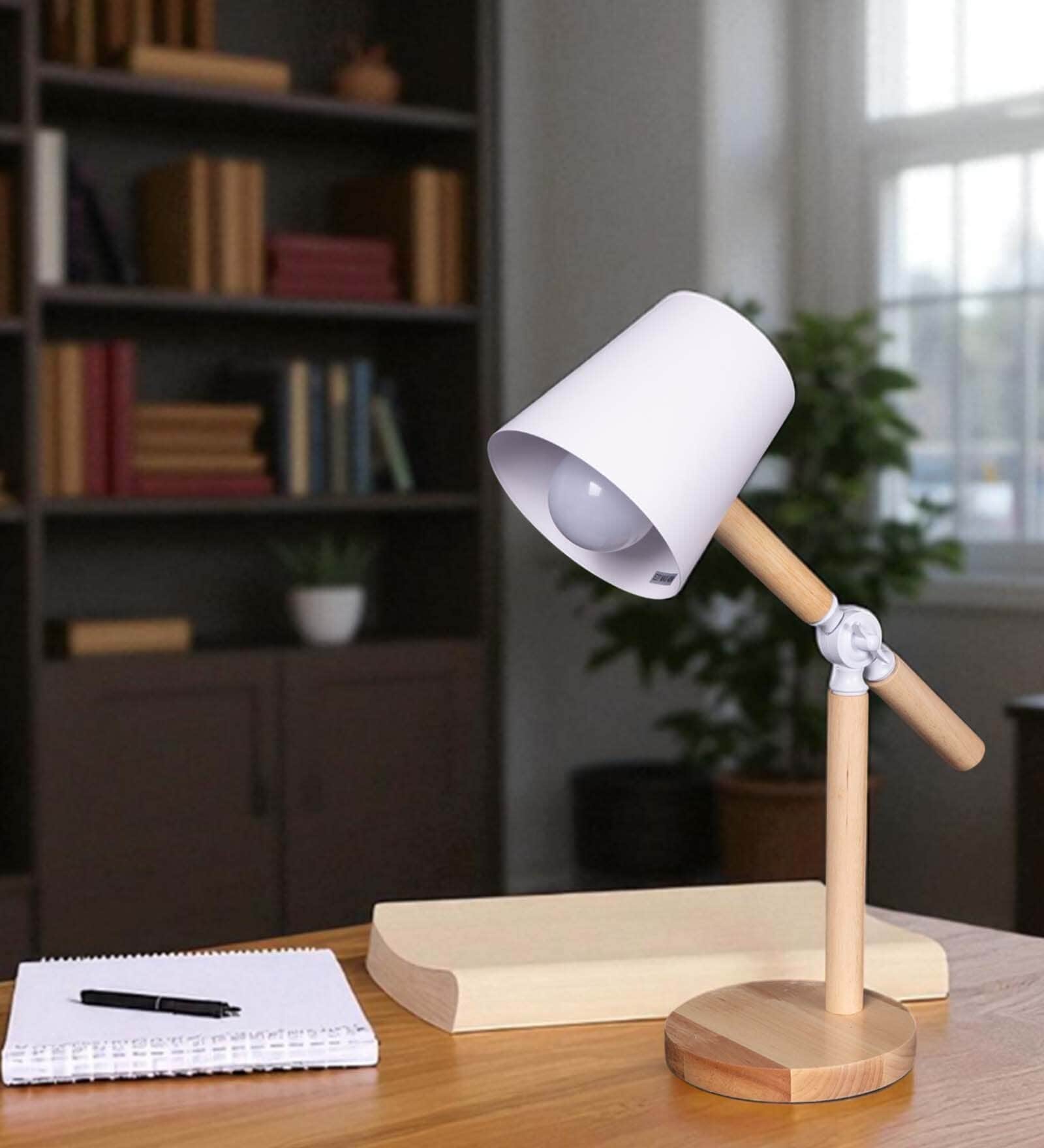 Wooden-Metalic White Study Desk Lamp