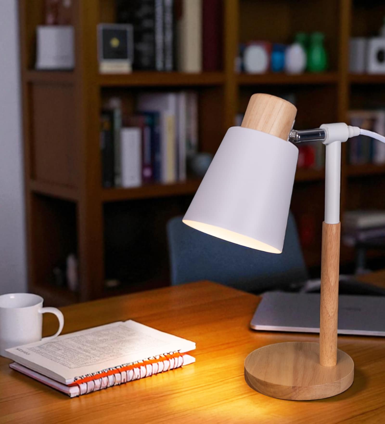 Wooden-Metalic White Study Desk Lamp