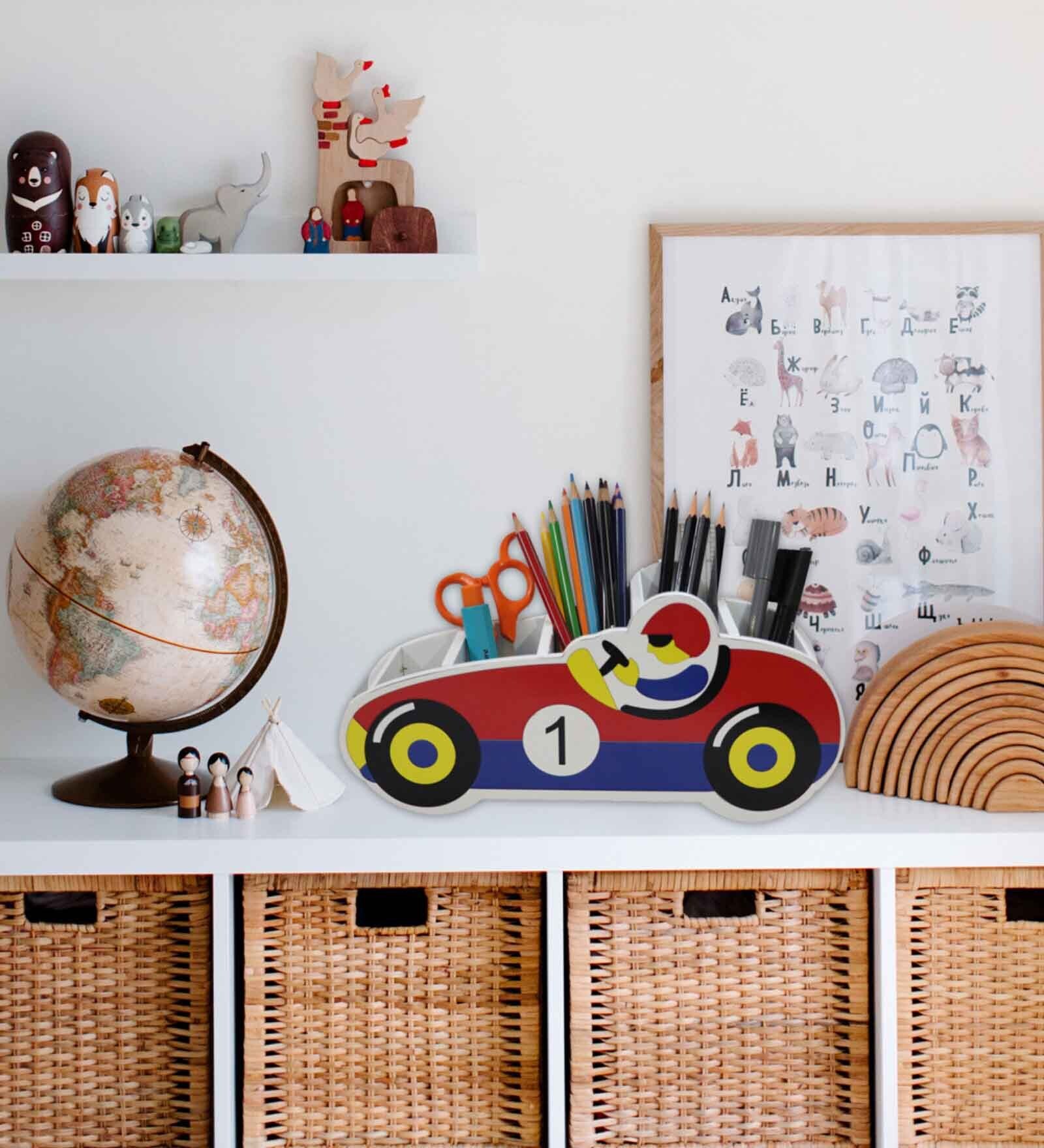 Racing Car Multicolour Engineered Wood Bookends
