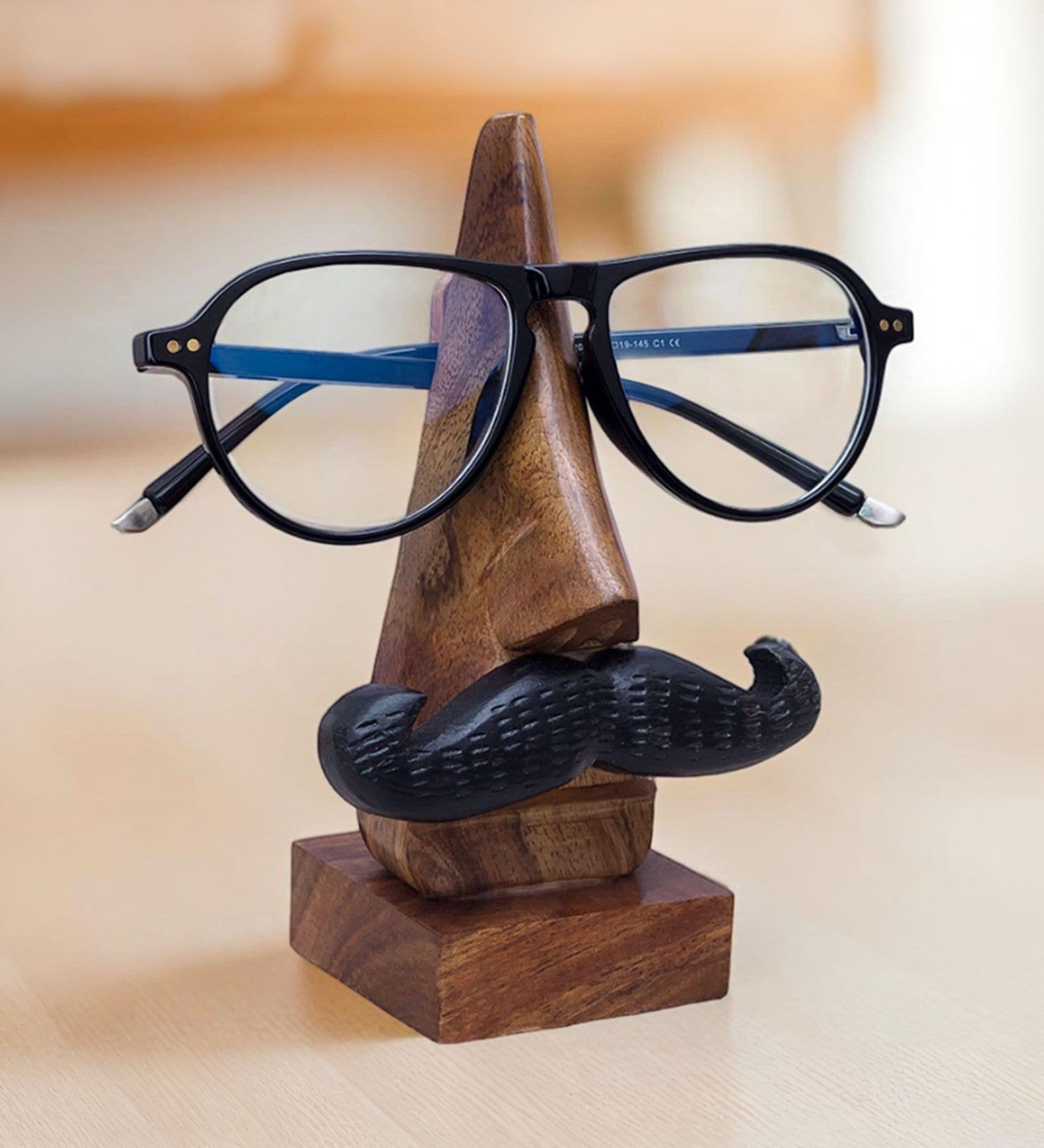 Wooden Nose Shaped Spectacle Holder Stand With Moustache 