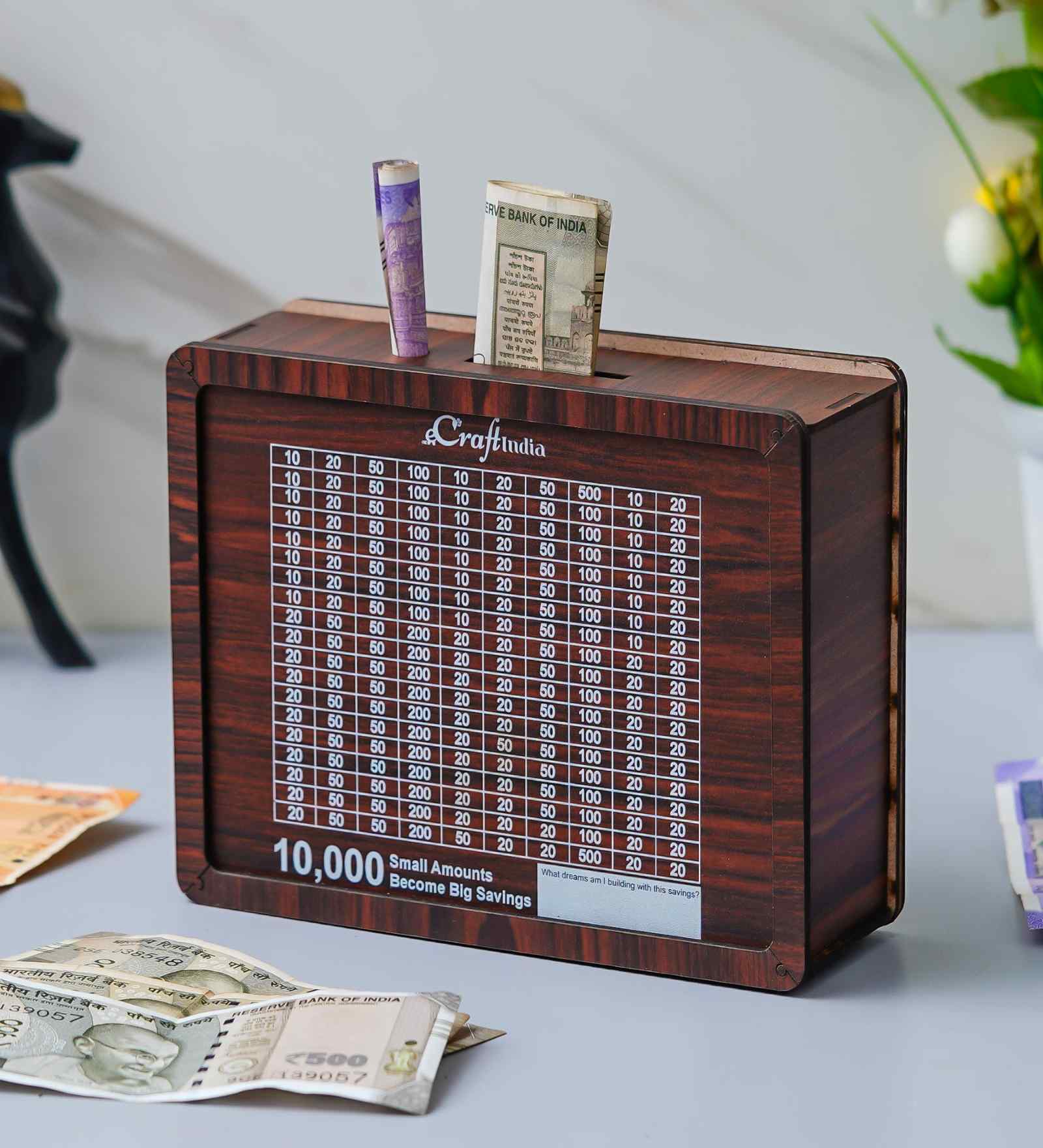 Wooden Piggy Bank for Kids Girls Boys| Money Box|10,000 Rs Goal Tracker