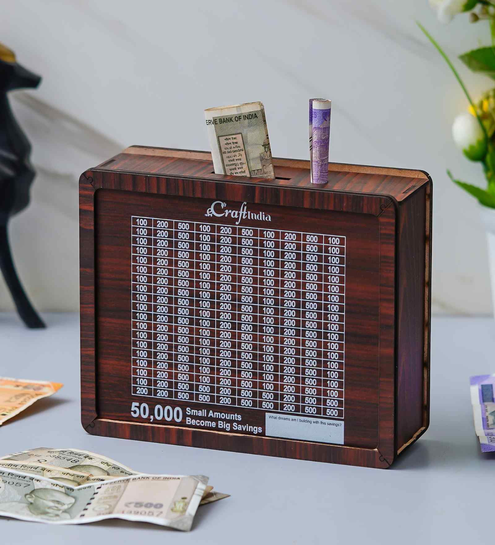 Wooden Piggy Bank for Kids Girls Boys| Money Box|50,000 Rs Goal Tracker