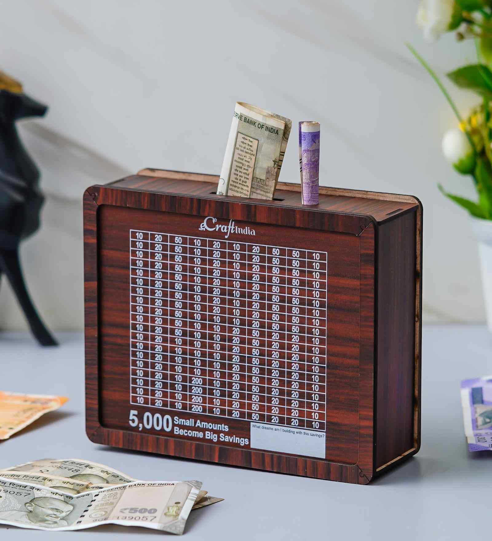 Wooden Piggy Bank for Kids Girls Boys|Money Box|5,000 Rs Goal Tracker