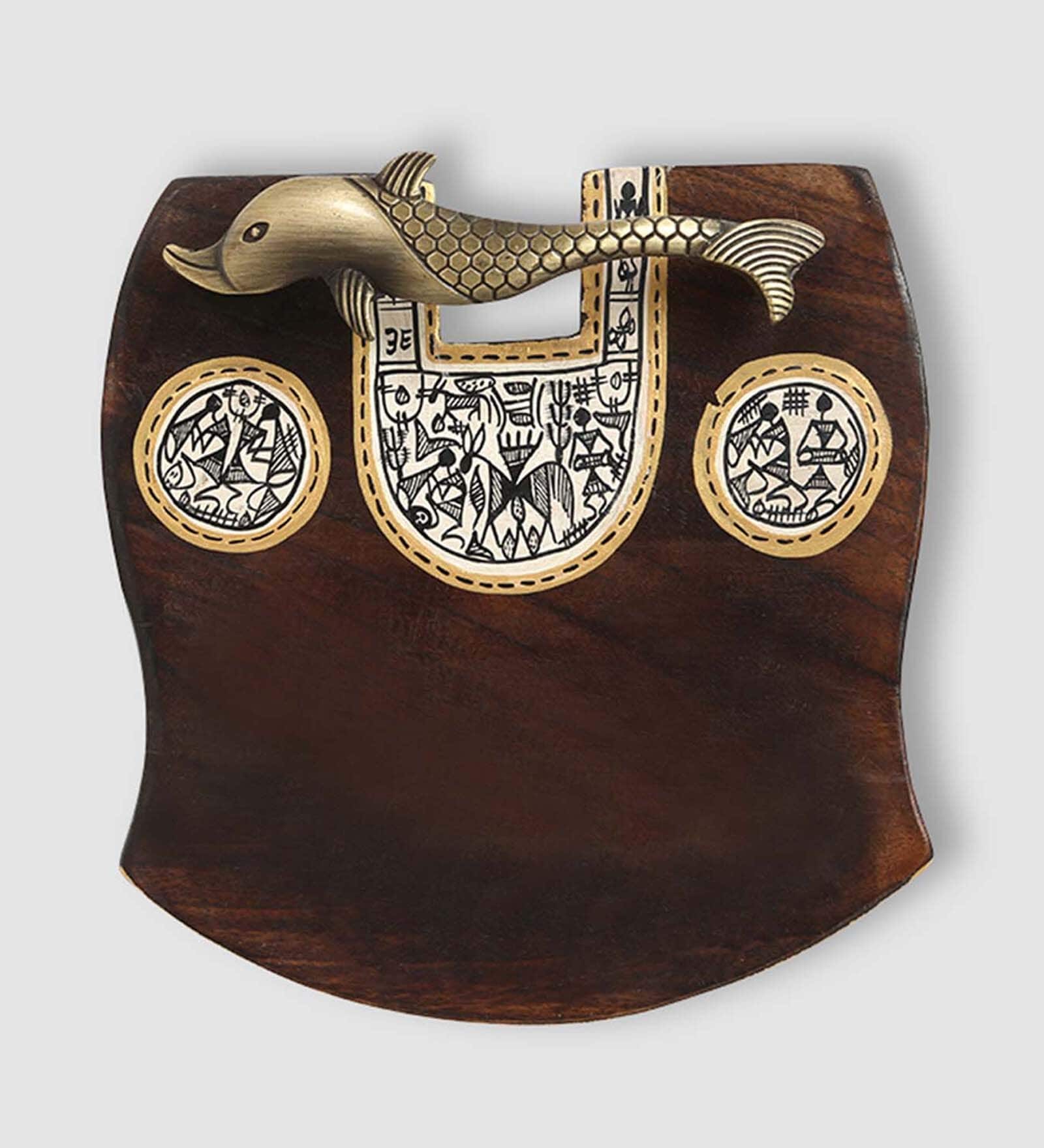 Wooden Plain Name Plate With Warli & Dhokra Art