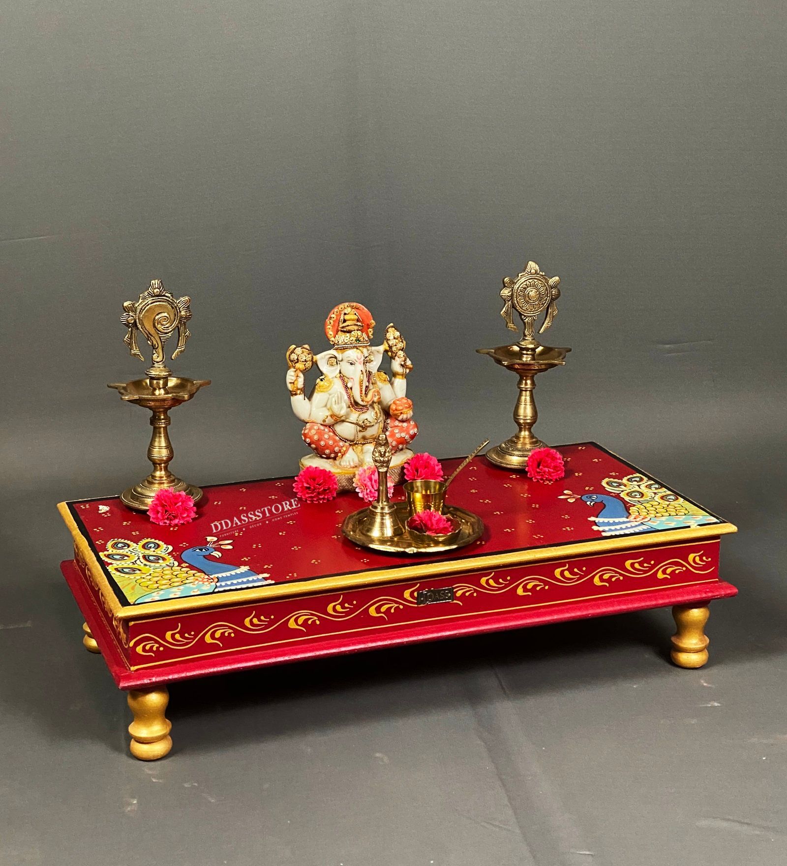 Yellow Wooden Pooja Chowki & Bajot Patta