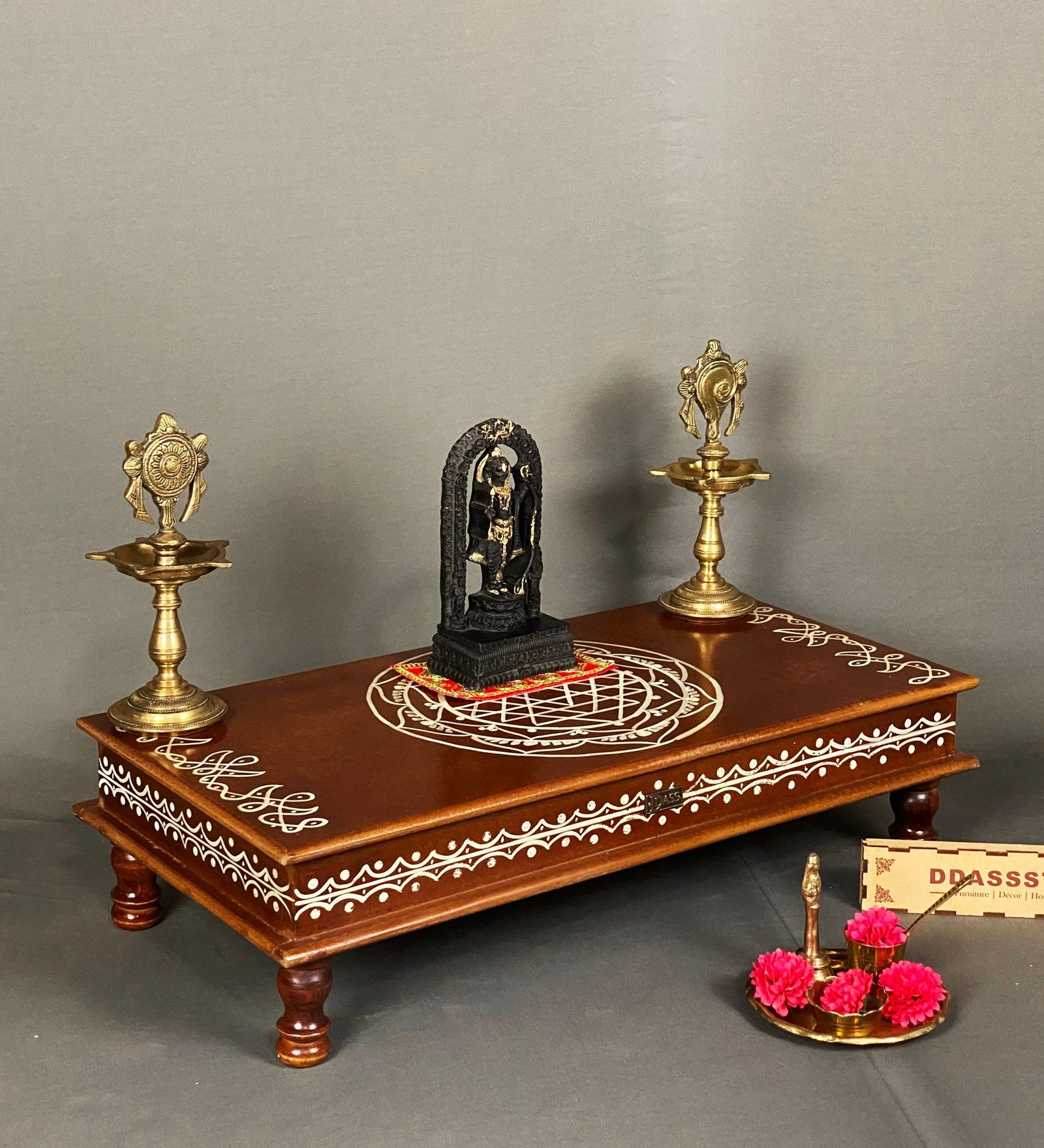 Brown Wooden Pooja Chowki & Bajot Patta