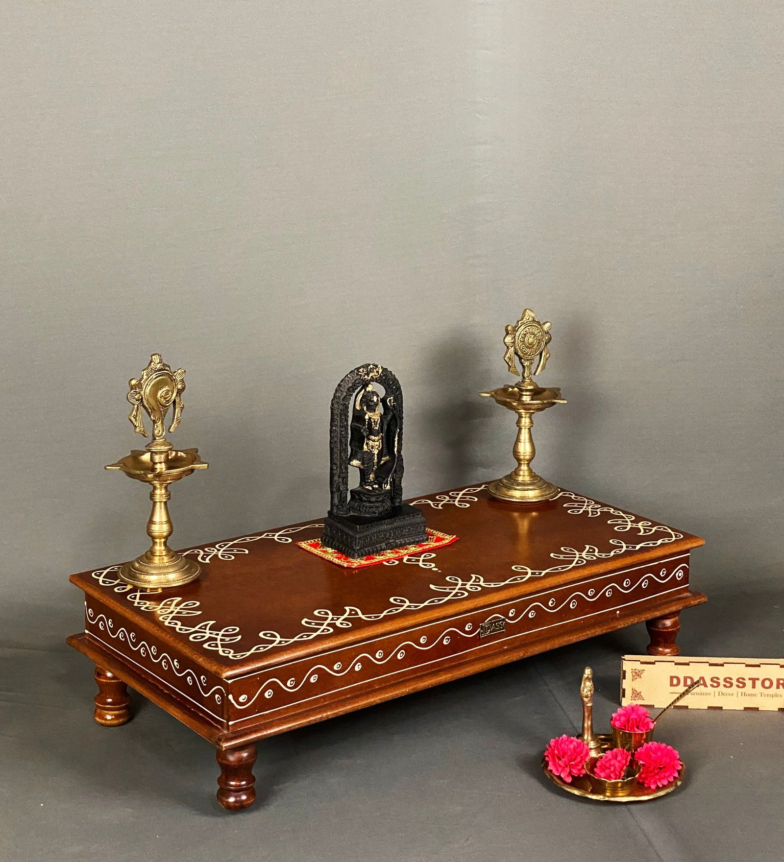 Brown Wooden Pooja Chowki & Bajot Patta