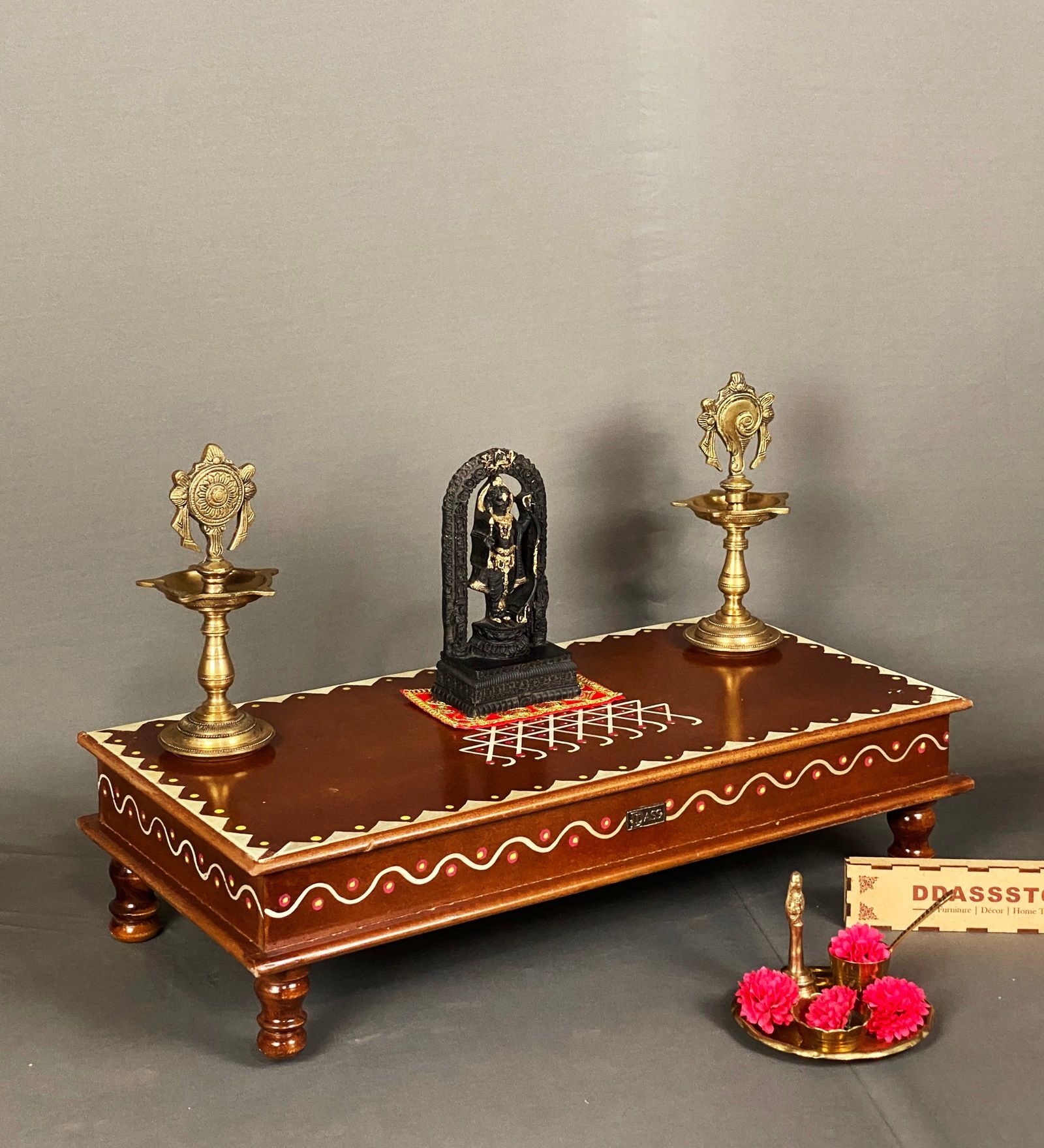 Brown Wooden Pooja Chowki & Bajot Patta