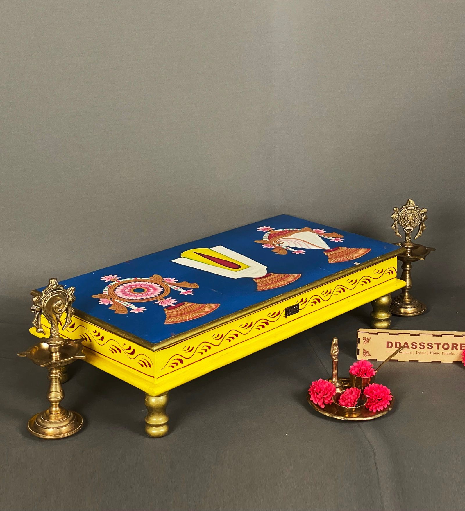 Brown Wooden Pooja Chowki & Bajot Patta