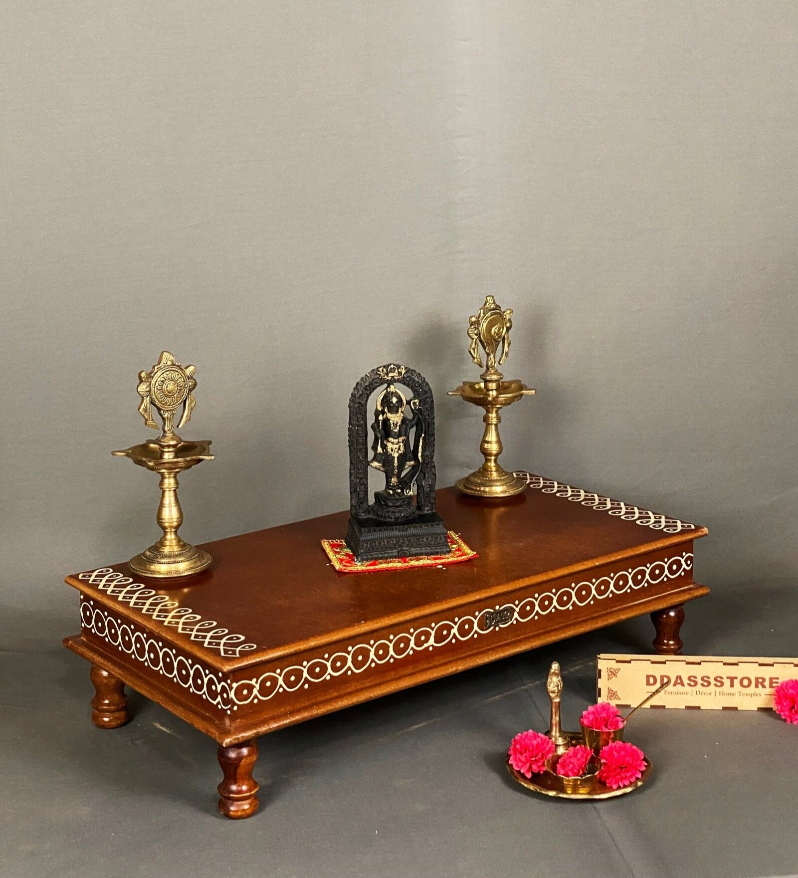 Brown Wooden Pooja Chowki & Bajot Patta