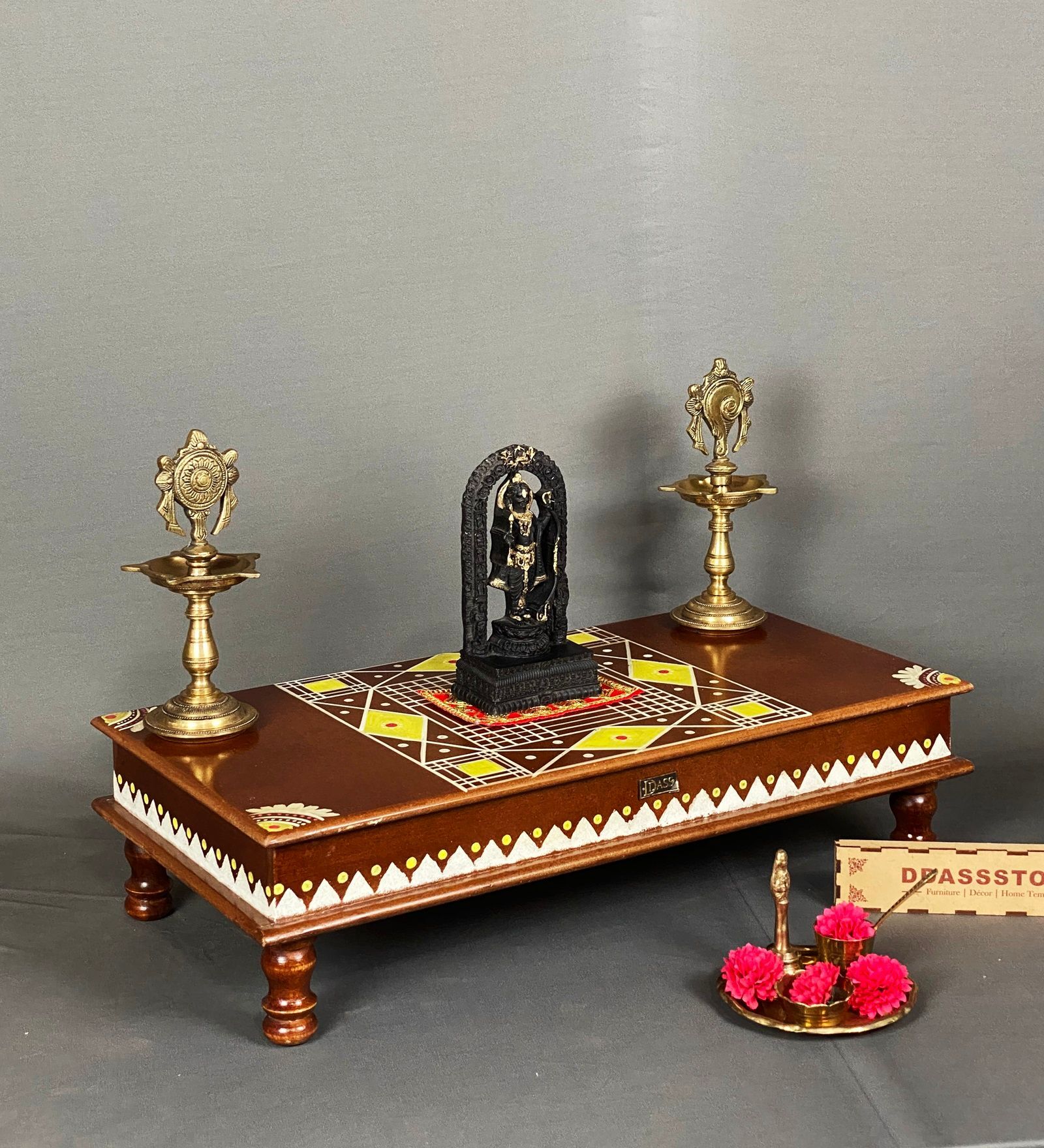 Brown Wooden Pooja Chowki & Bajot Patta