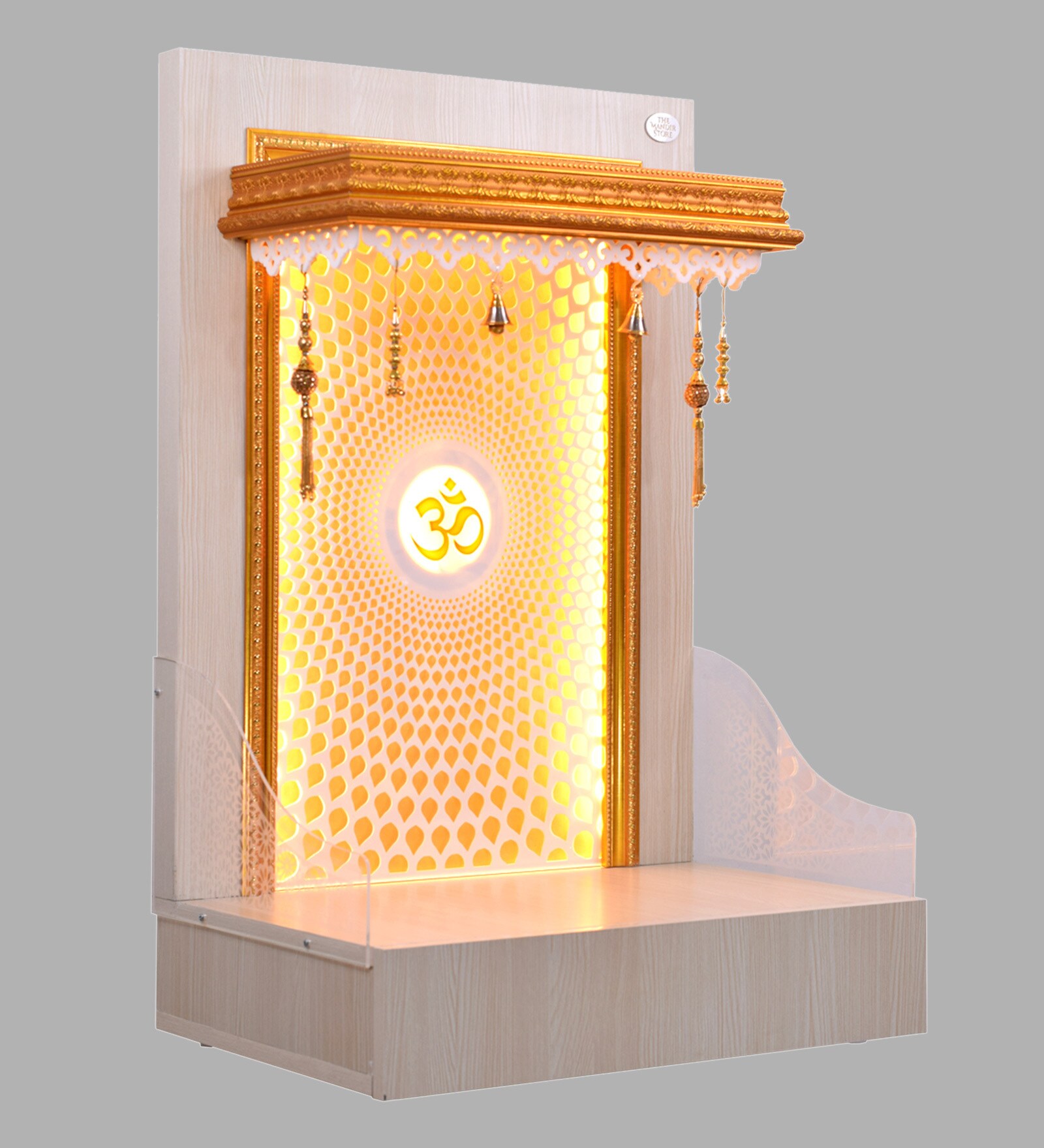 Wooden Pooja Mandir In Pine Colour With LED