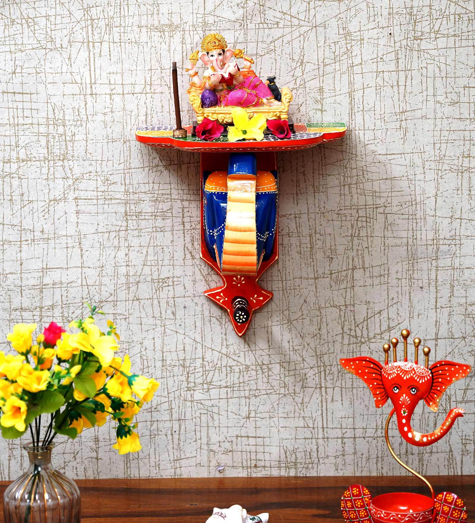 Buy Wooden Saffron Wall Hanging Pooja Stand by Craft Tree at 6 OFF by