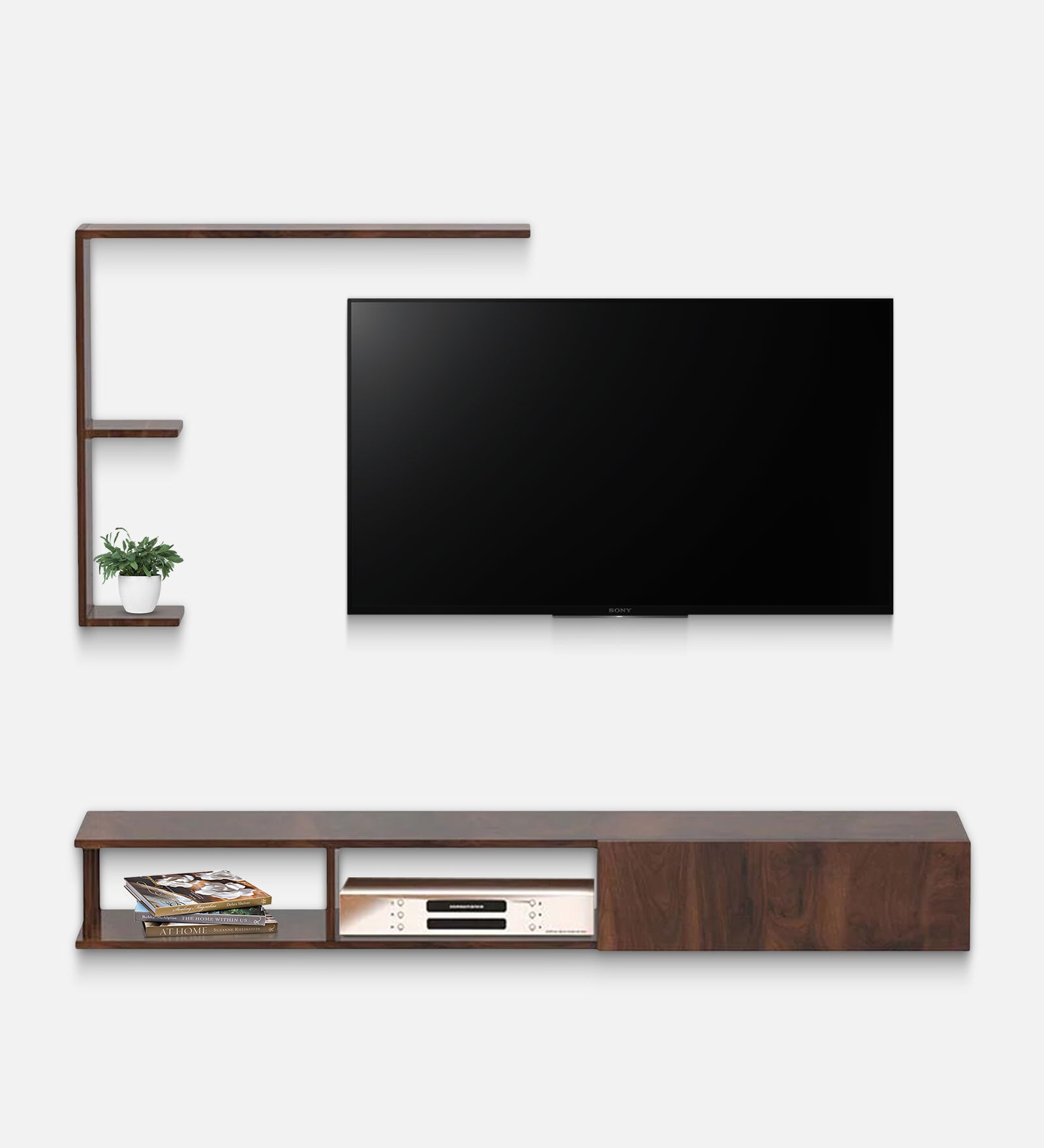 Buy Wooden Tv Unit with Shelves in Walnut Colour by