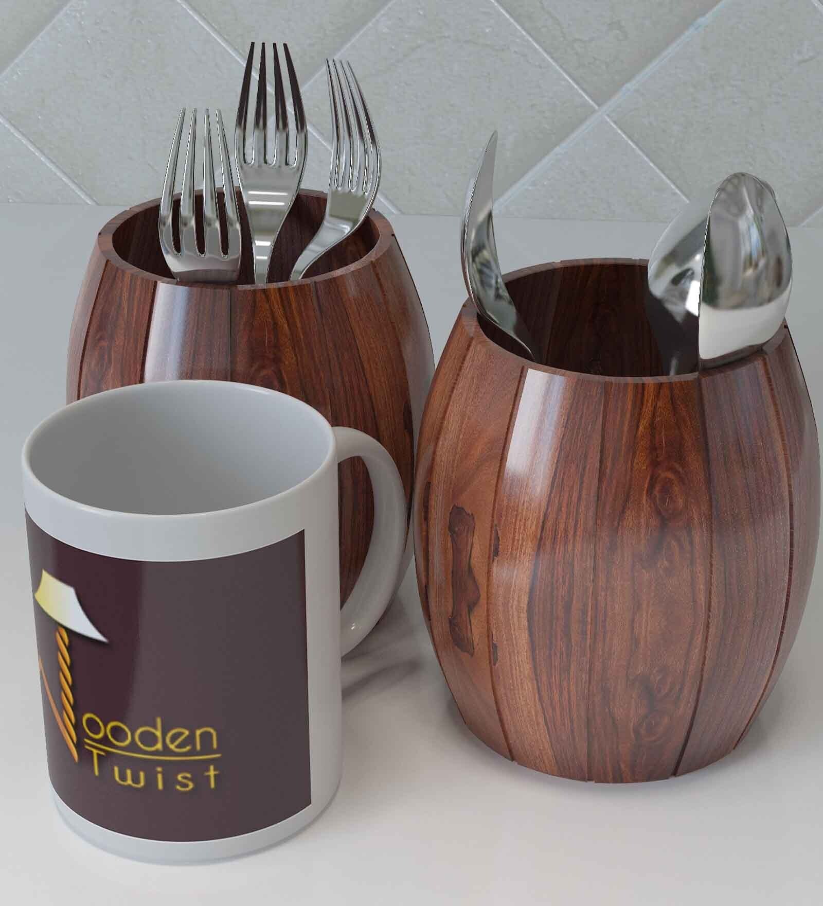 Buy Brown Sheesham Wood Round Shaped Eco Friendly (Set of 2) Cutlery