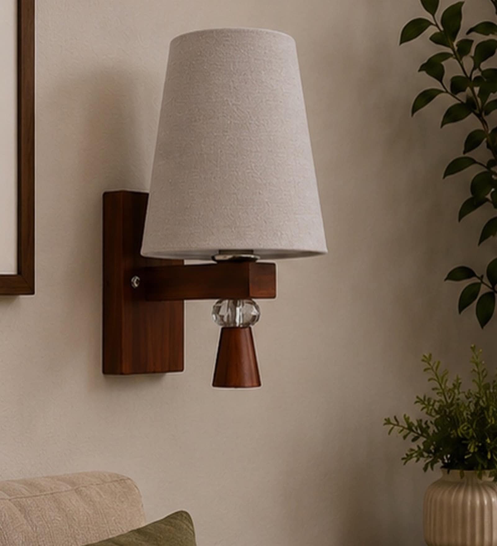 Wooden Wall Lamp with Grey  cotton shade