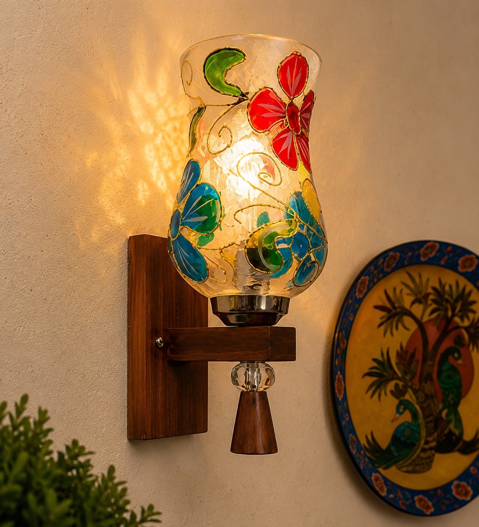 Wooden Wall Lamp with Mosaic Glass