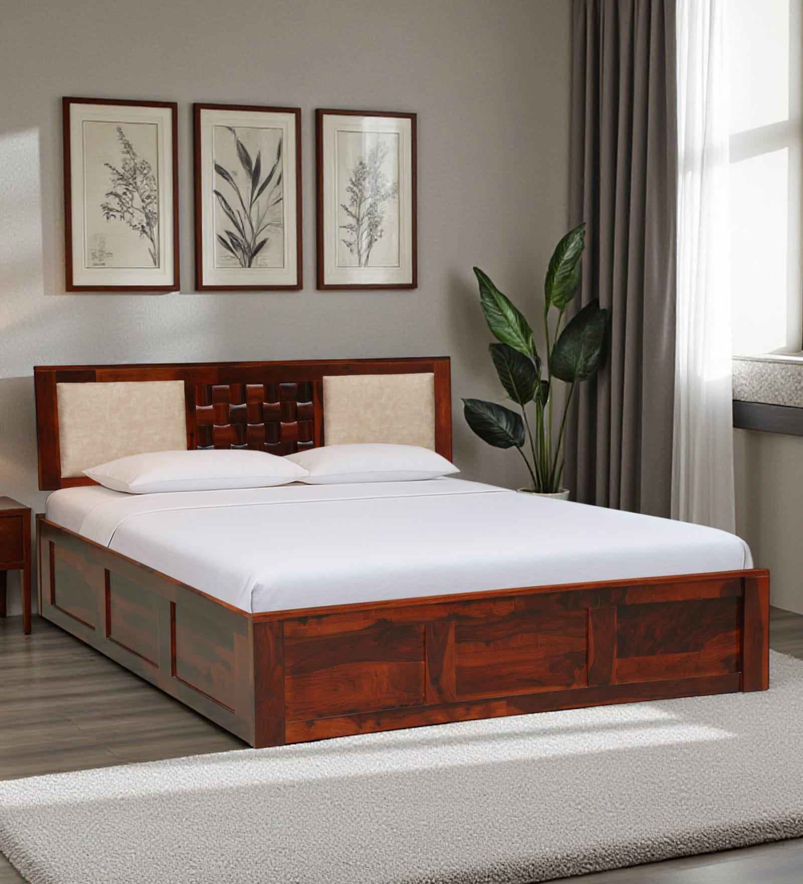 Woodway Sheesham Wood King Size Bed In Honey Oak  Finish With Box Storage