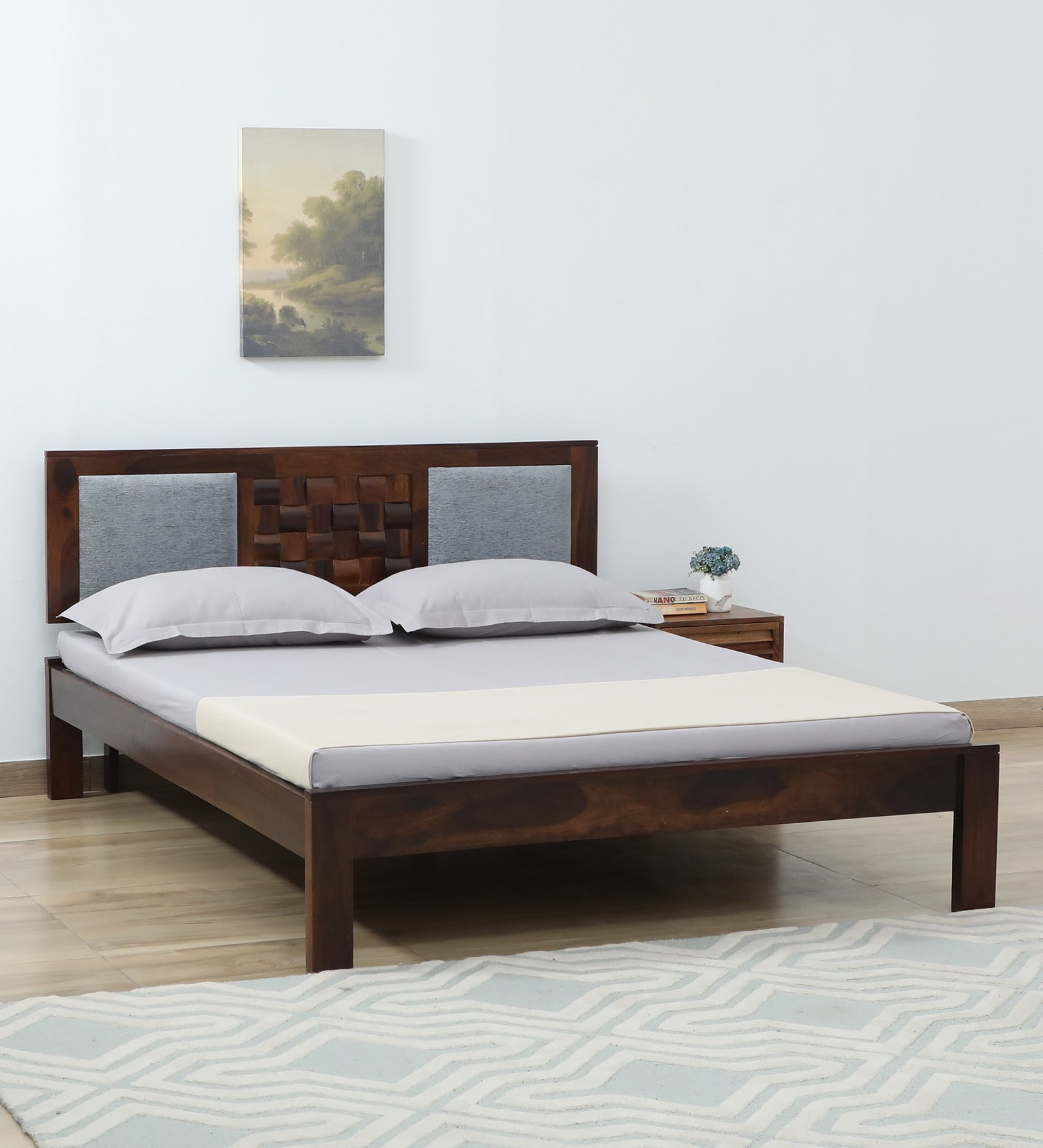 Buy Woodway Sheesham Wood Queen Size Bed In Provincial Teak Finish at ...