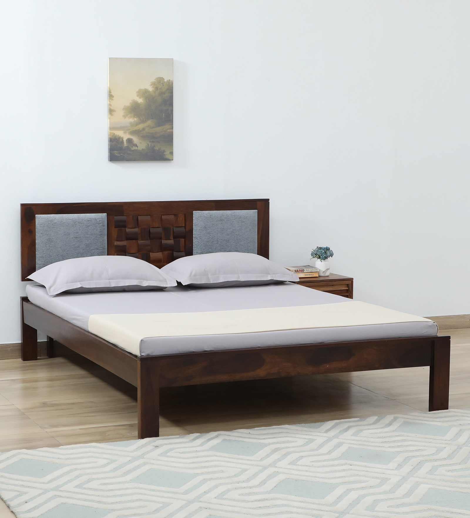 Woodway Sheesham Wood Queen Size Bed In Provincial Teak Finish