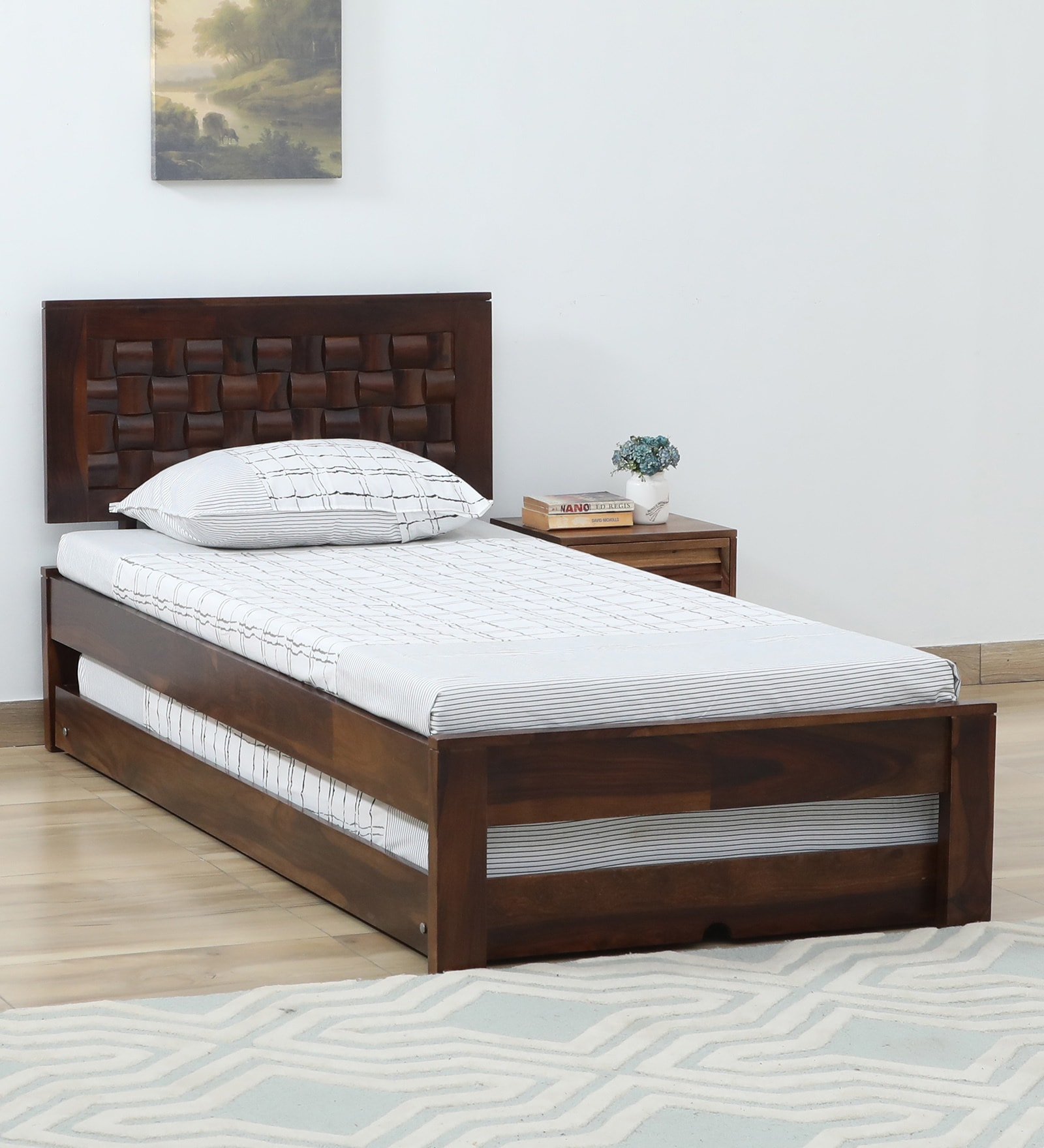 Woodway Sheesham Wood Single Bed In Provincial Teak Finish With Trundle