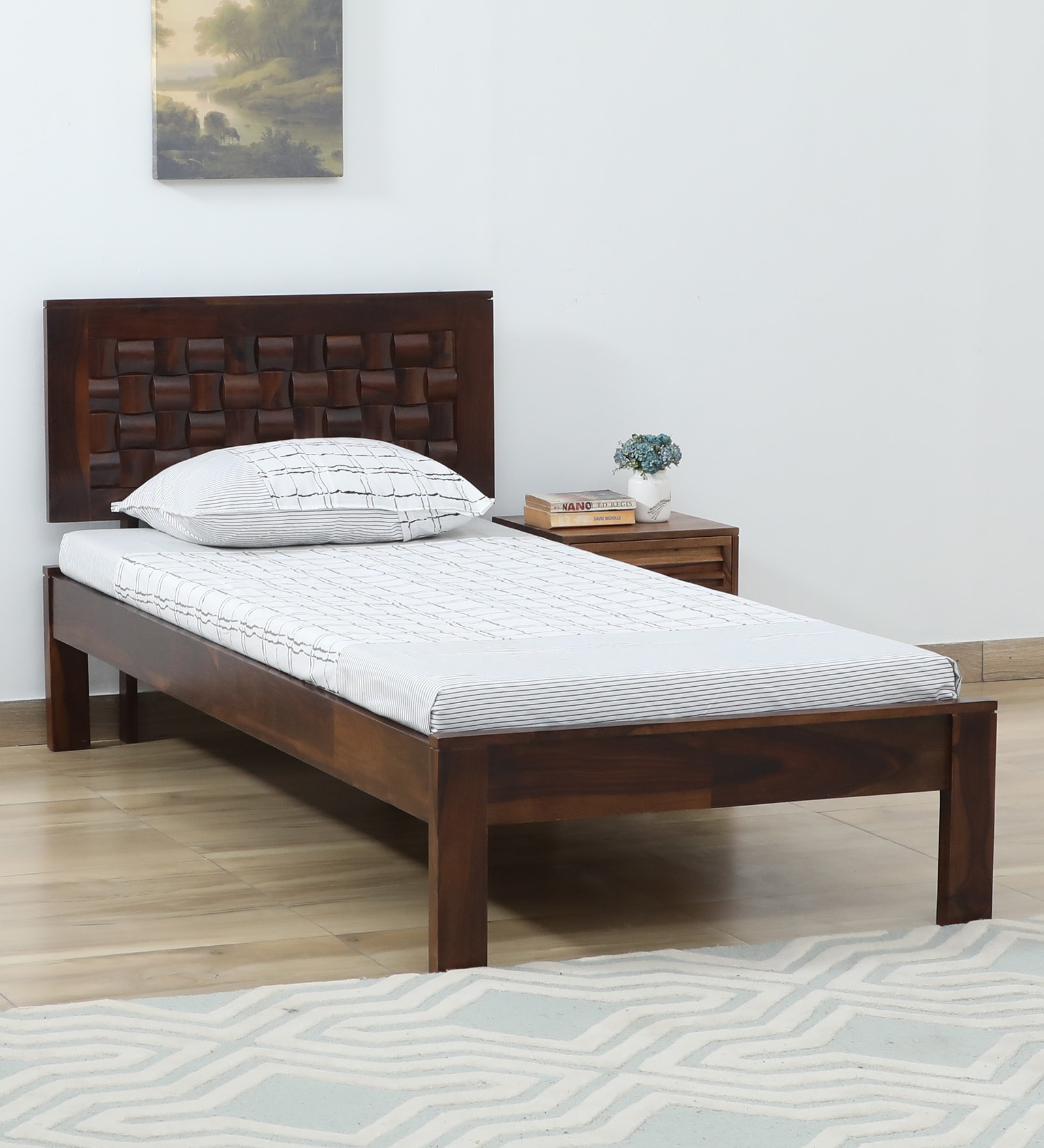 Woodway Sheesham Wood Single Bed In Provincial Teak Finish