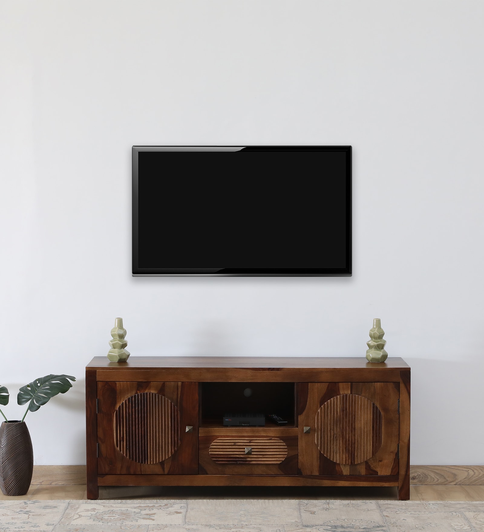 Woodwhiz Sheesham Wood Tv Console In Scratch Resistant Teak Finish