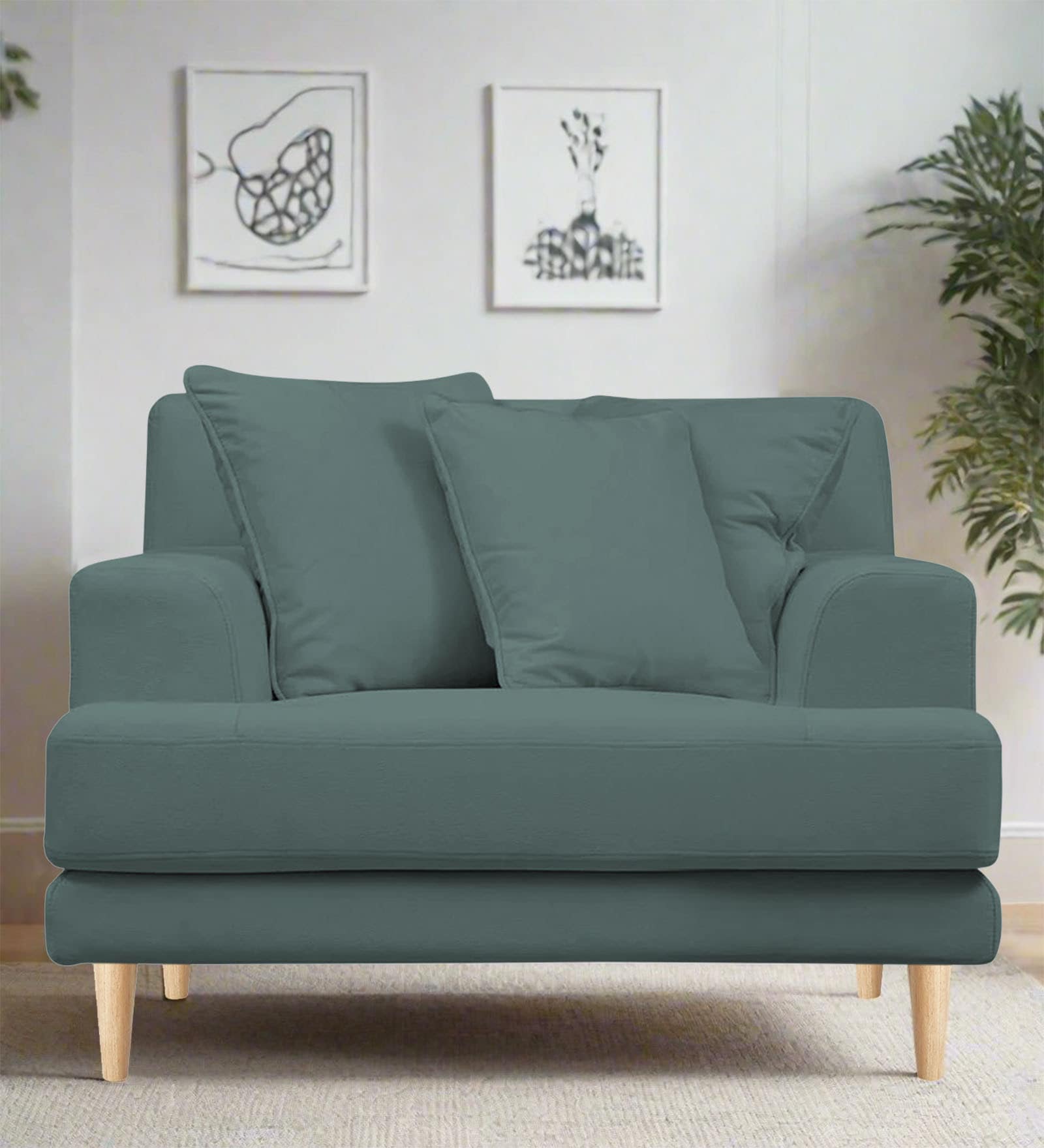 Woody Fabric 1 Seater Sofa In Pista Green Colour