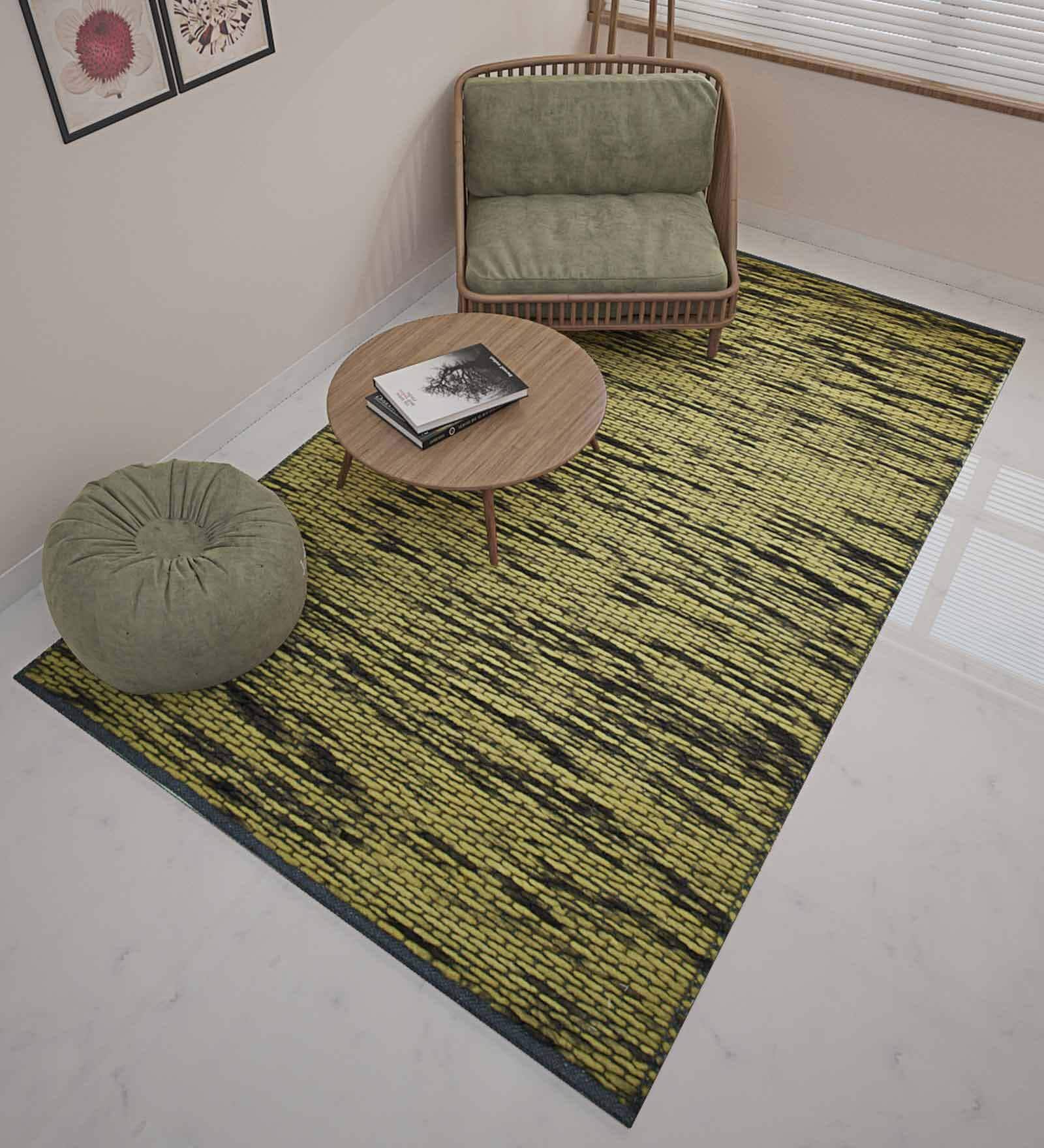 Green Wool 4 ft x 6 ft Hand Woven Dhurrie