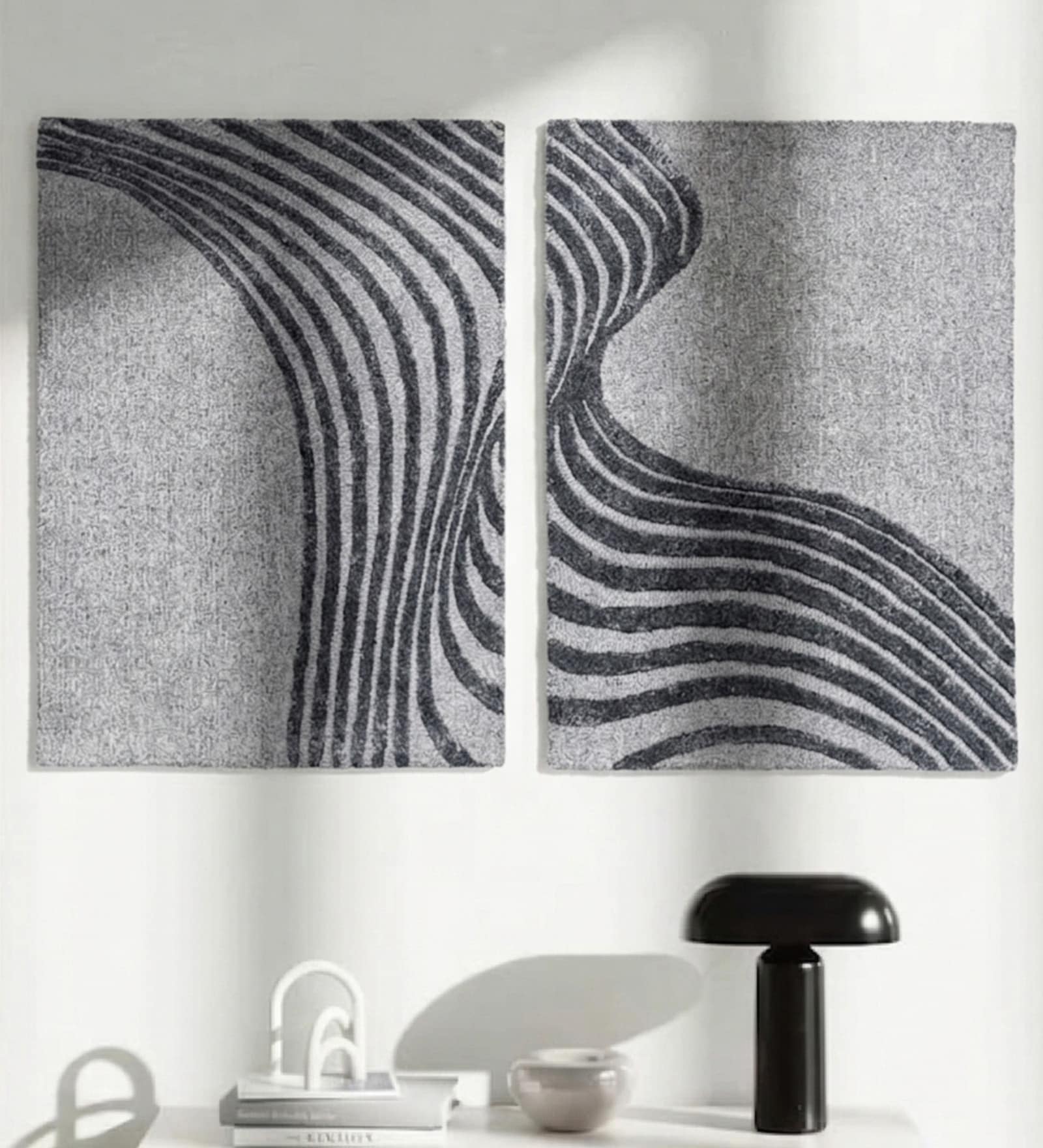 Grey Wool and Silk Handmade Wall Art Panel 4x2 Feet