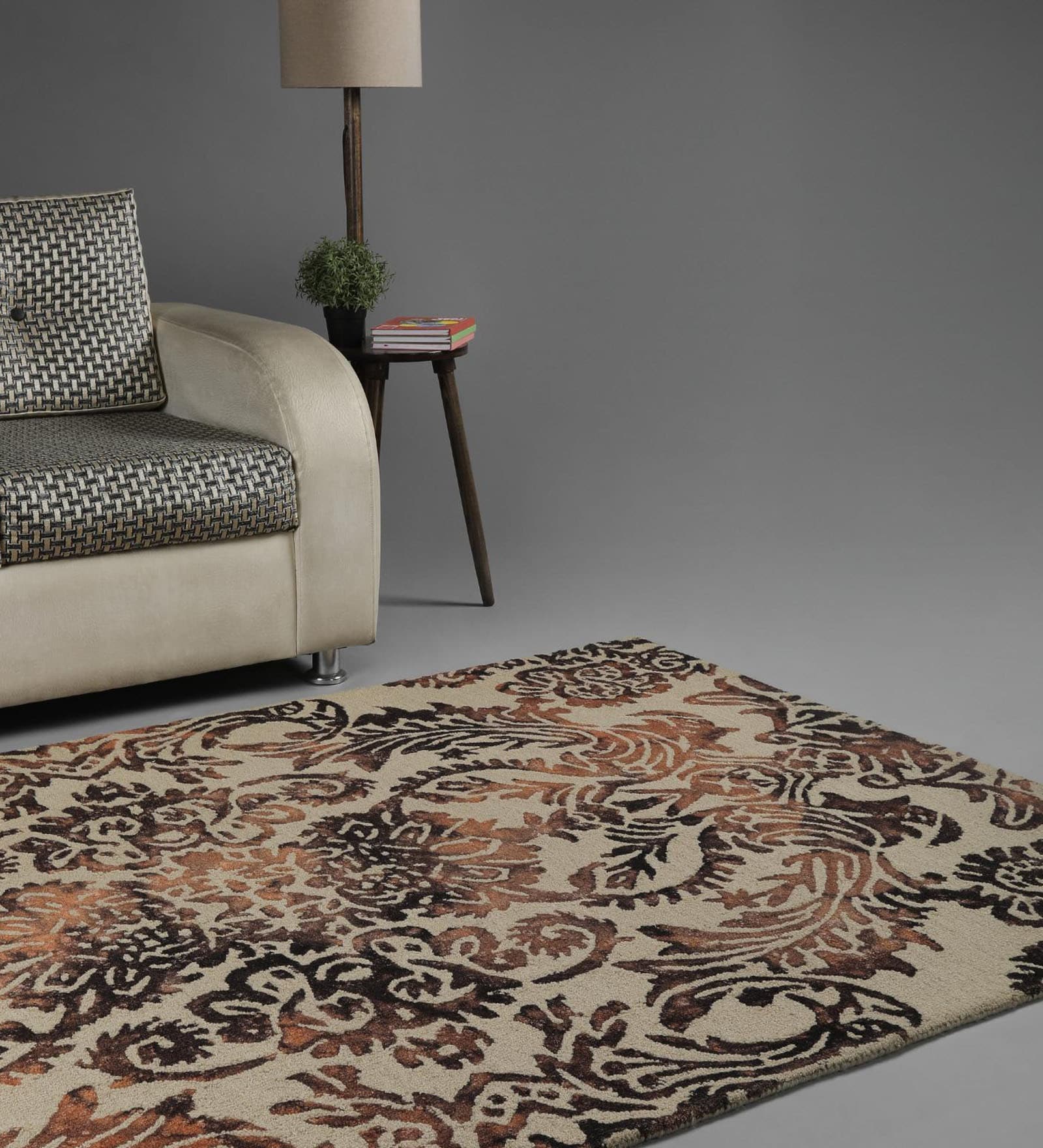 Buy Damask Pattern Wool Hand Tufted 5 X 8 Feet Carpet By Sanded Edge Smartly Priced at 53 OFF