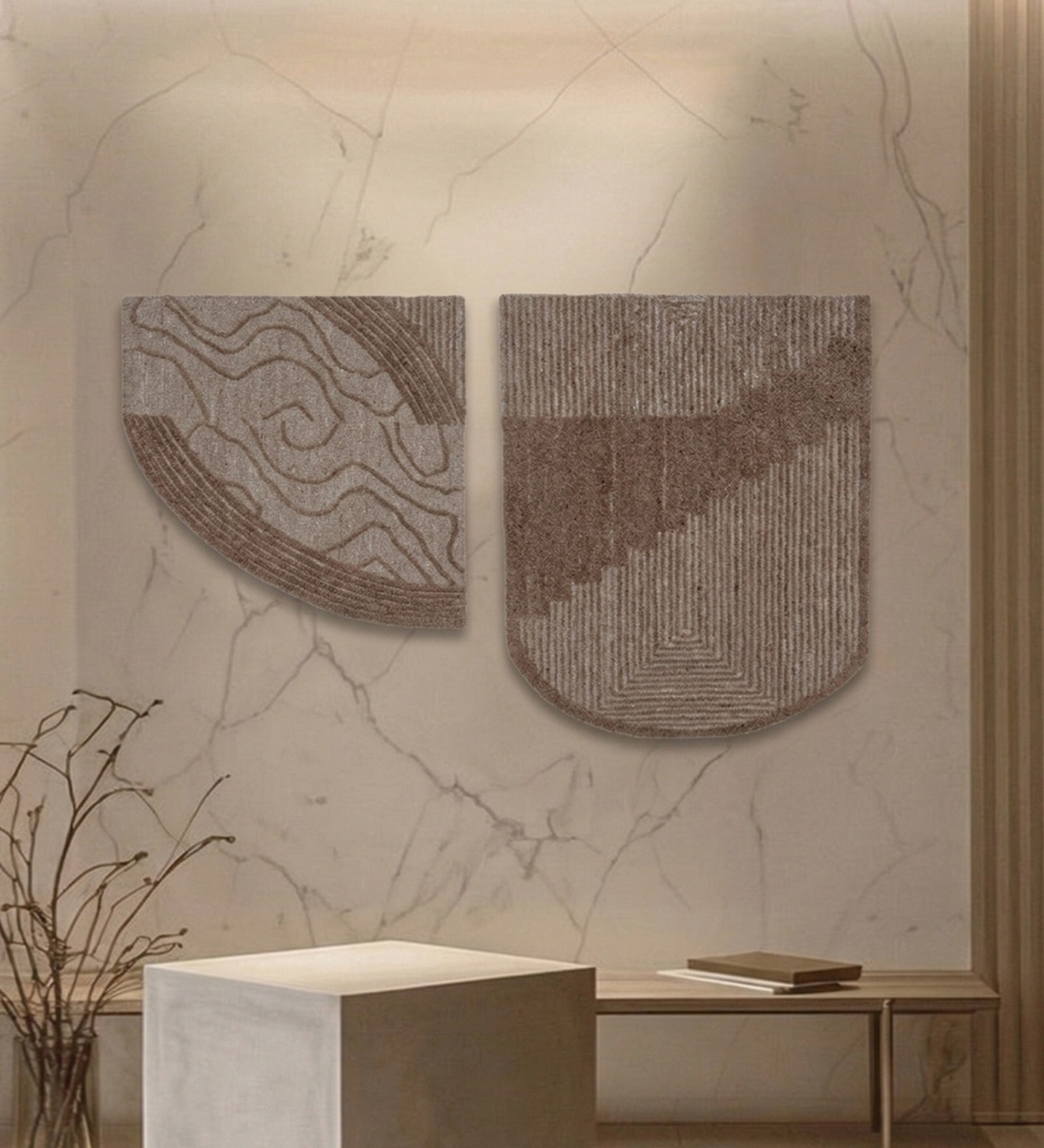 Cream And Grey Wool Handmade Wall Art Panel 4x2 Feet